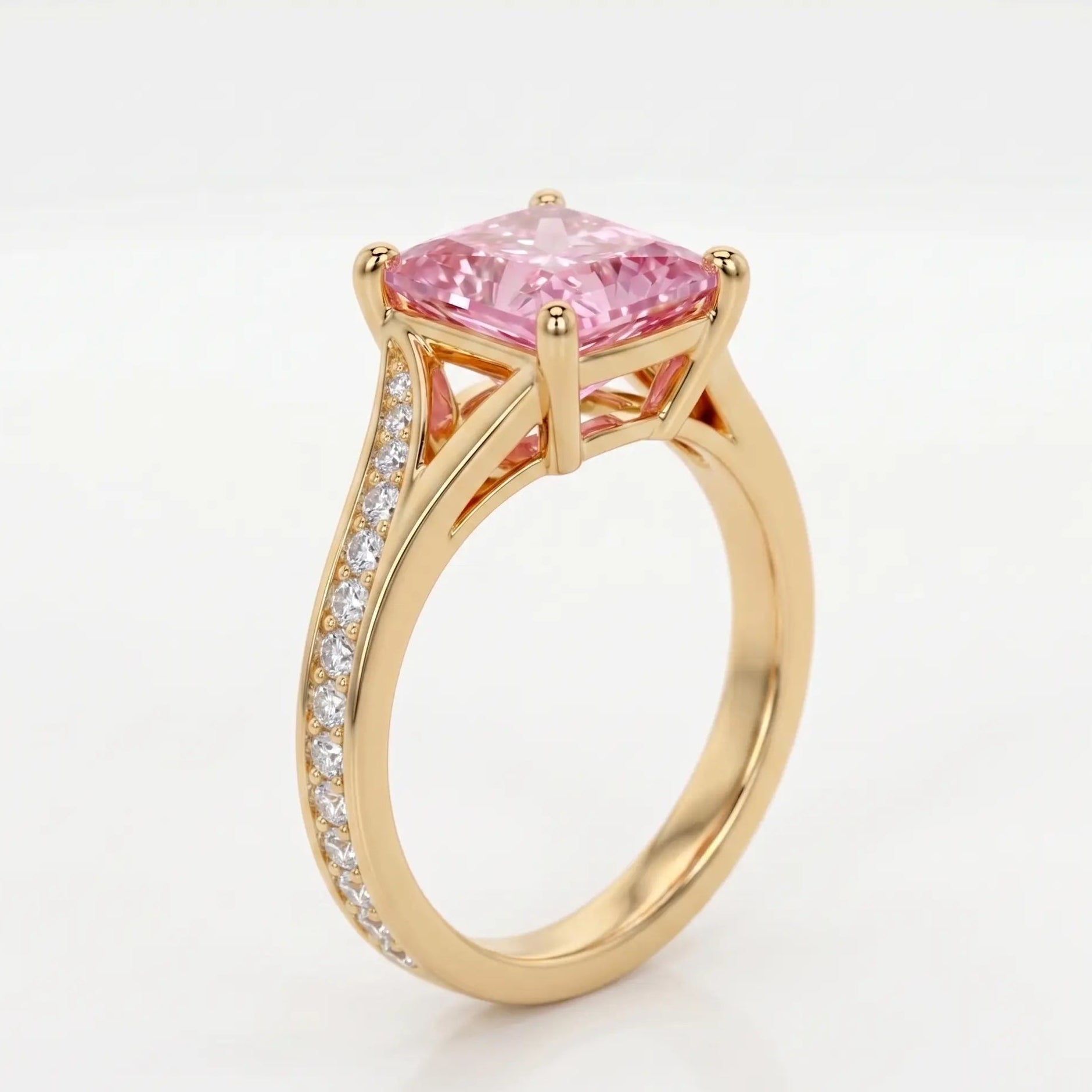 Princess Cut Pink Sapphire Engagement Ring with Diamond Accent Band
