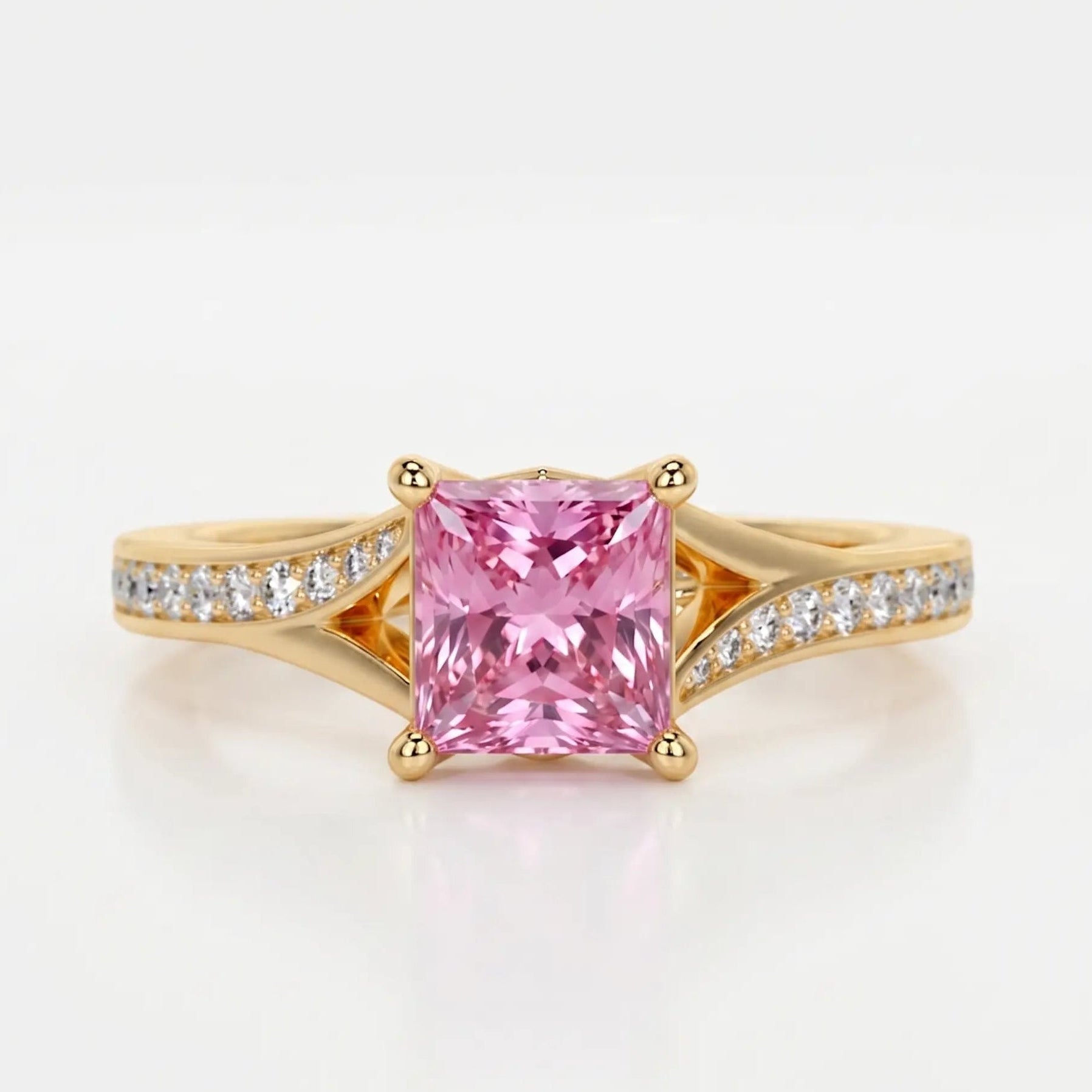 Princess Cut Pink Sapphire Engagement Ring with Diamond Accent Band