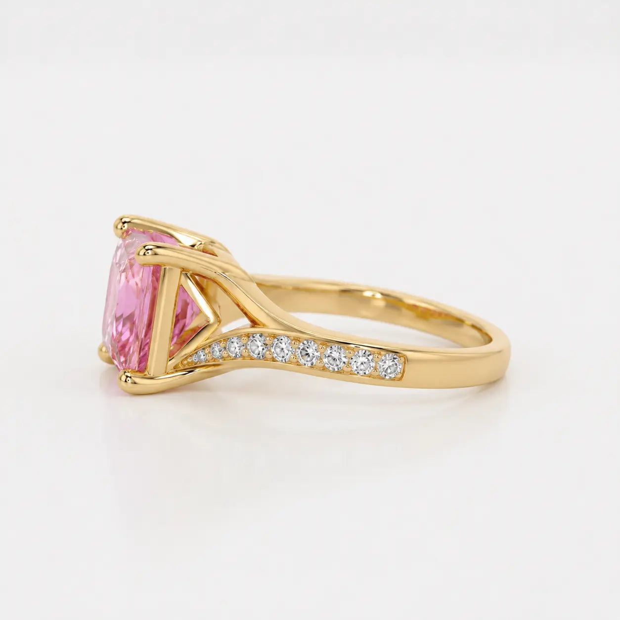 Princess Cut Pink Sapphire Engagement Ring with Diamond Accent Band