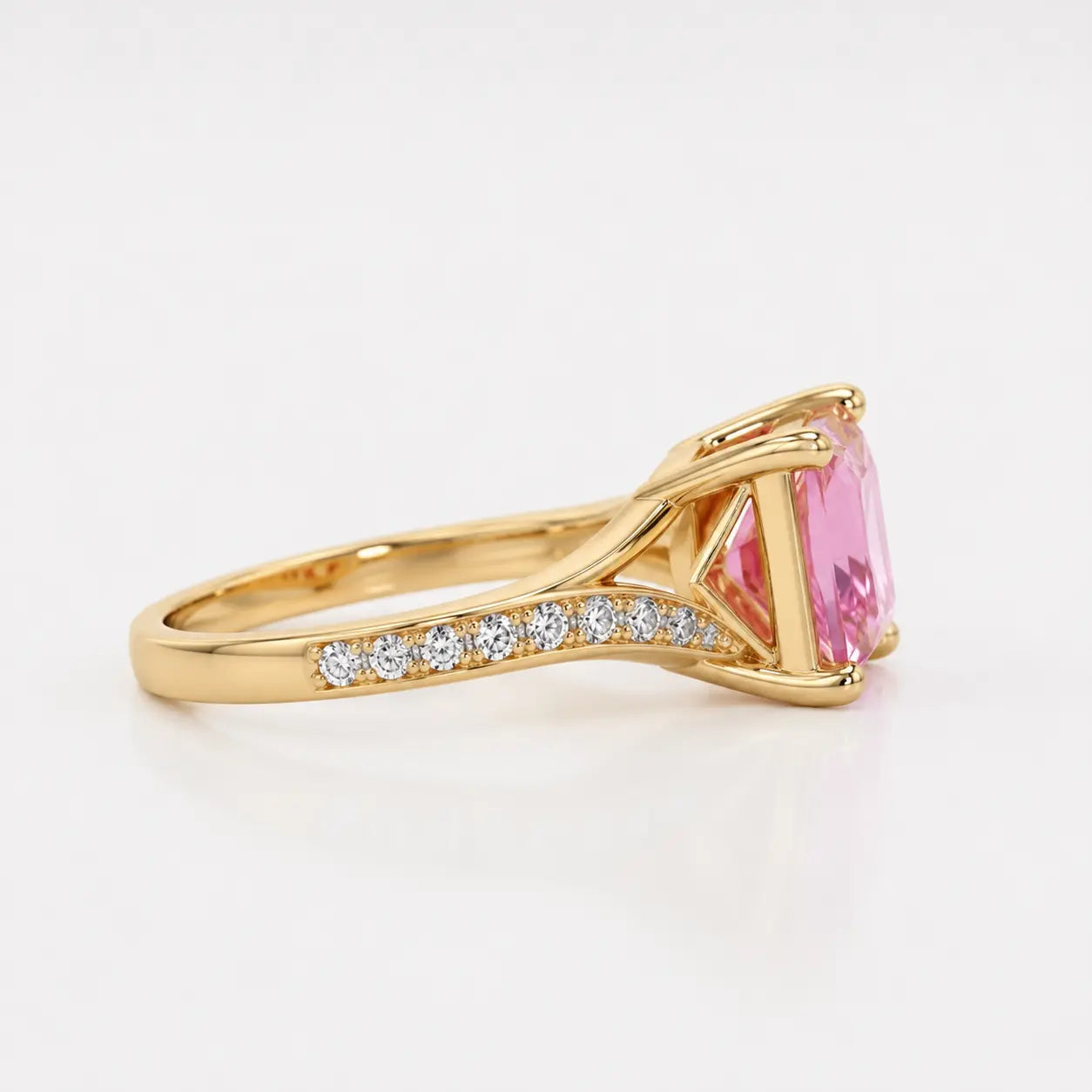 Princess Cut Pink Sapphire Engagement Ring with Diamond Accent Band