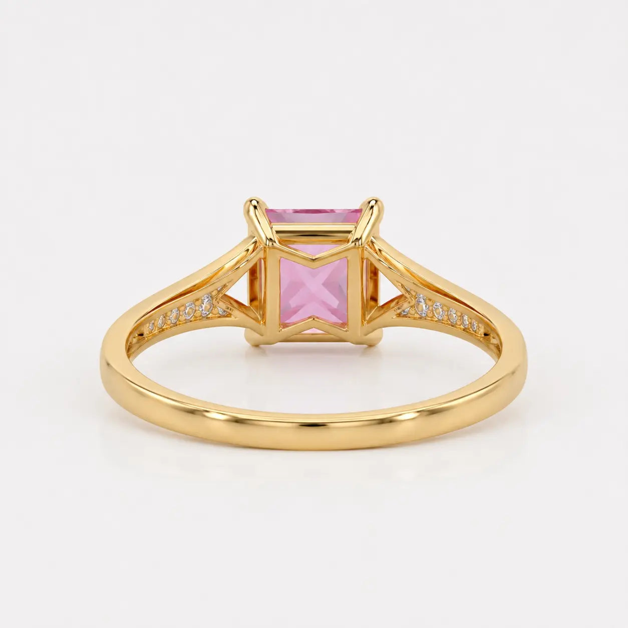 Princess Cut Pink Sapphire Engagement Ring with Diamond Accent Band