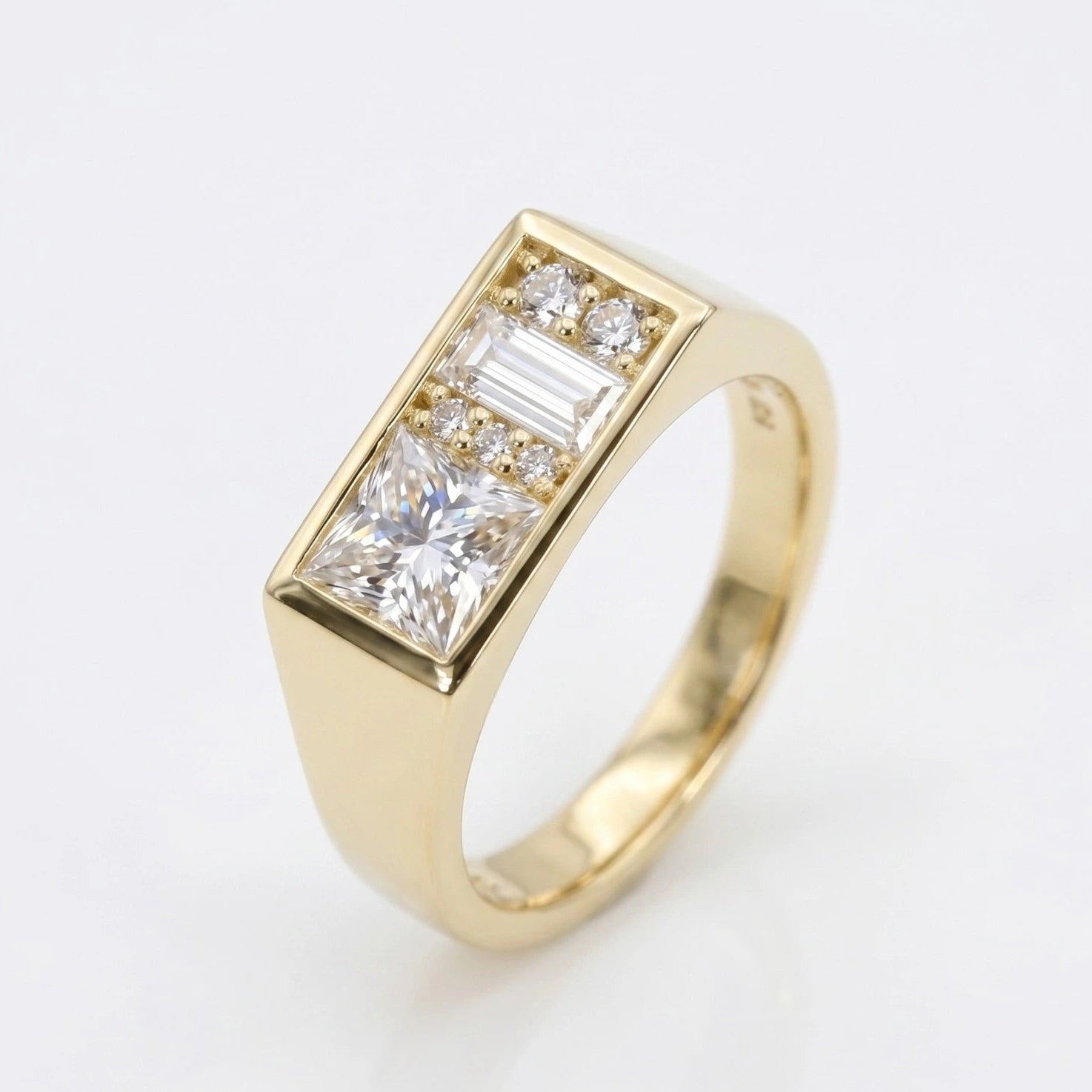 Princess & Baguette Lab Grown Diamond Men's Engagement Ring – Modern Geometric Signet Ring with Diamond Accents