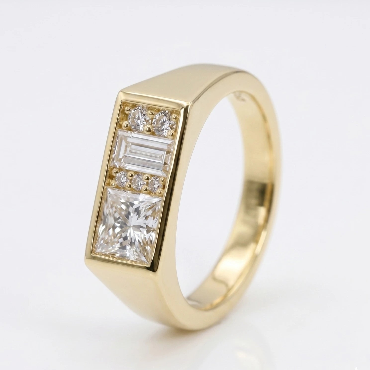 Princess & Baguette Lab Grown Diamond Men's Engagement Ring – Modern Geometric Signet Ring with Diamond Accents