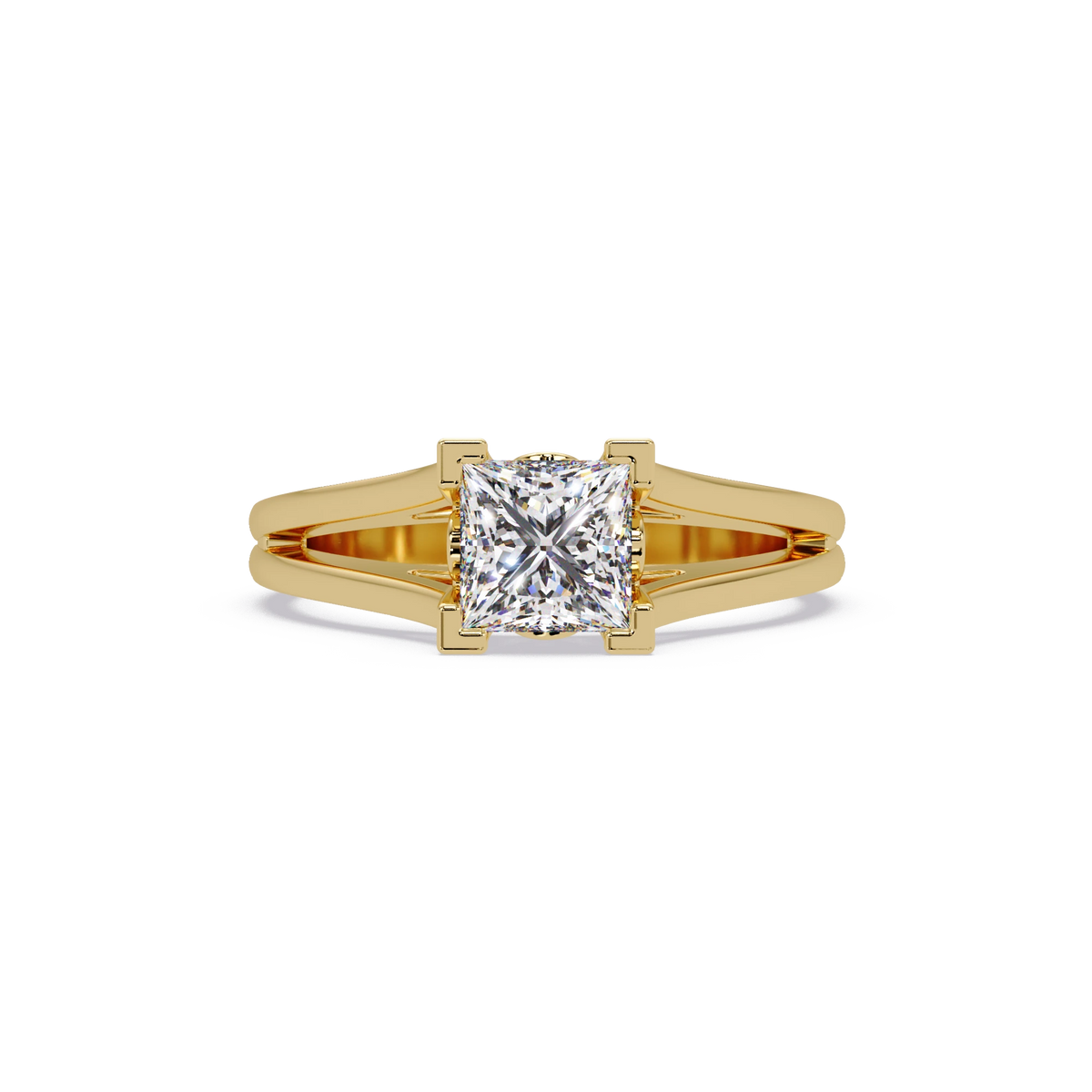 Princess Cut Lab Grown Diamond Engagement Ring Minimalist Four Prong Gold Solitaire Ring