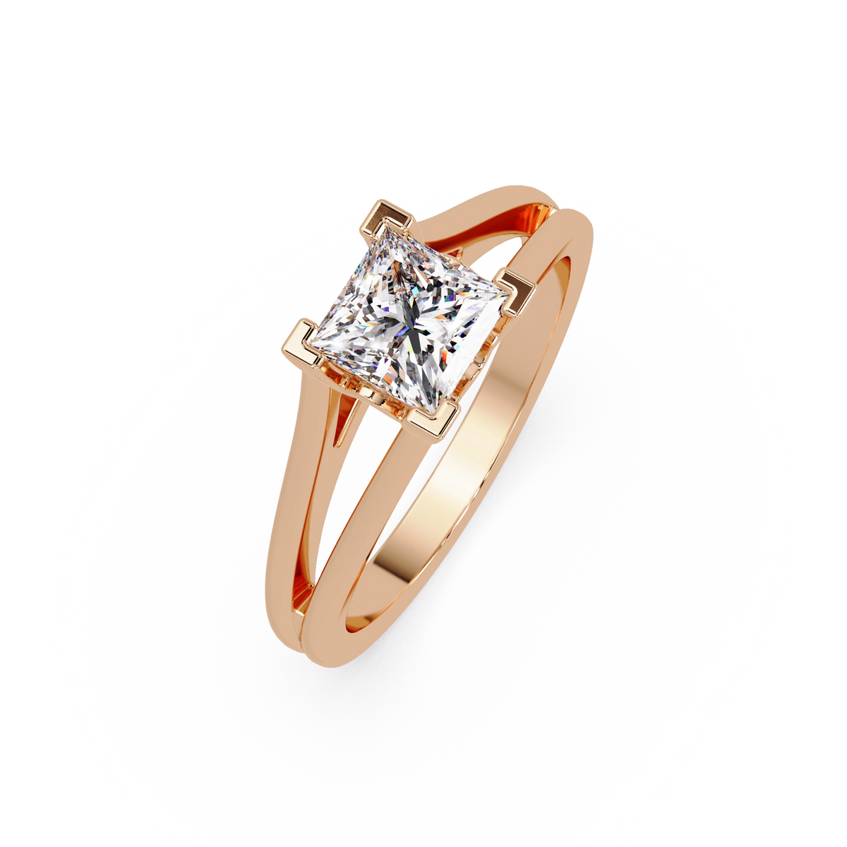 Princess Cut Lab Grown Diamond Engagement Ring Minimalist Four Prong Gold Solitaire Ring
