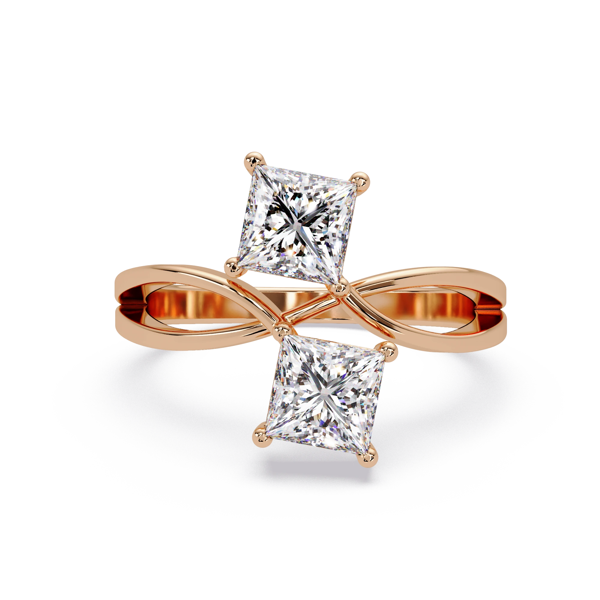 Princess Cut Lab Grown Diamond Ring Double Stone Infinity Bypass Engagement Ring in White Gold