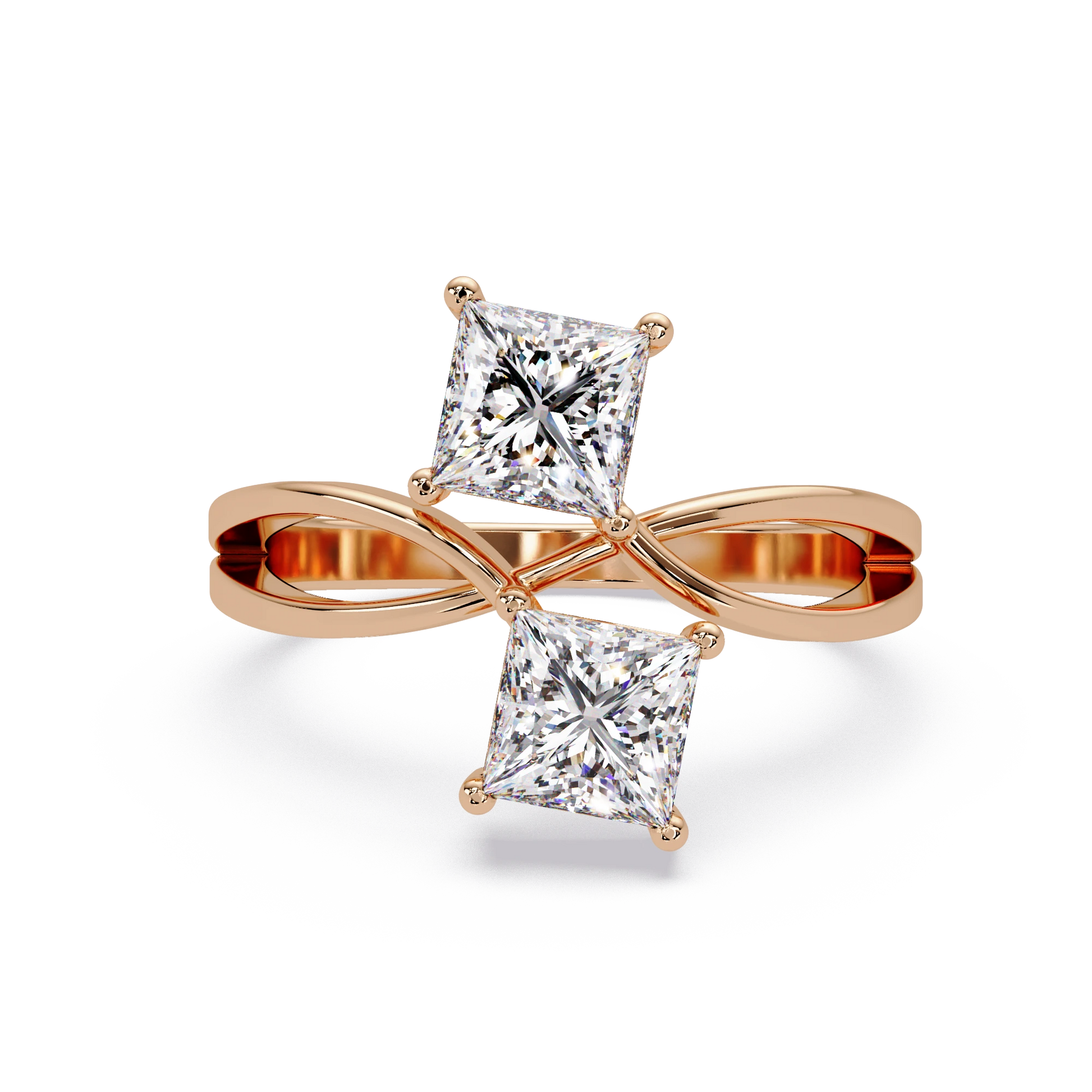 Princess Cut Lab Grown Diamond Ring Double Stone Infinity Bypass Engagement Ring in White Gold