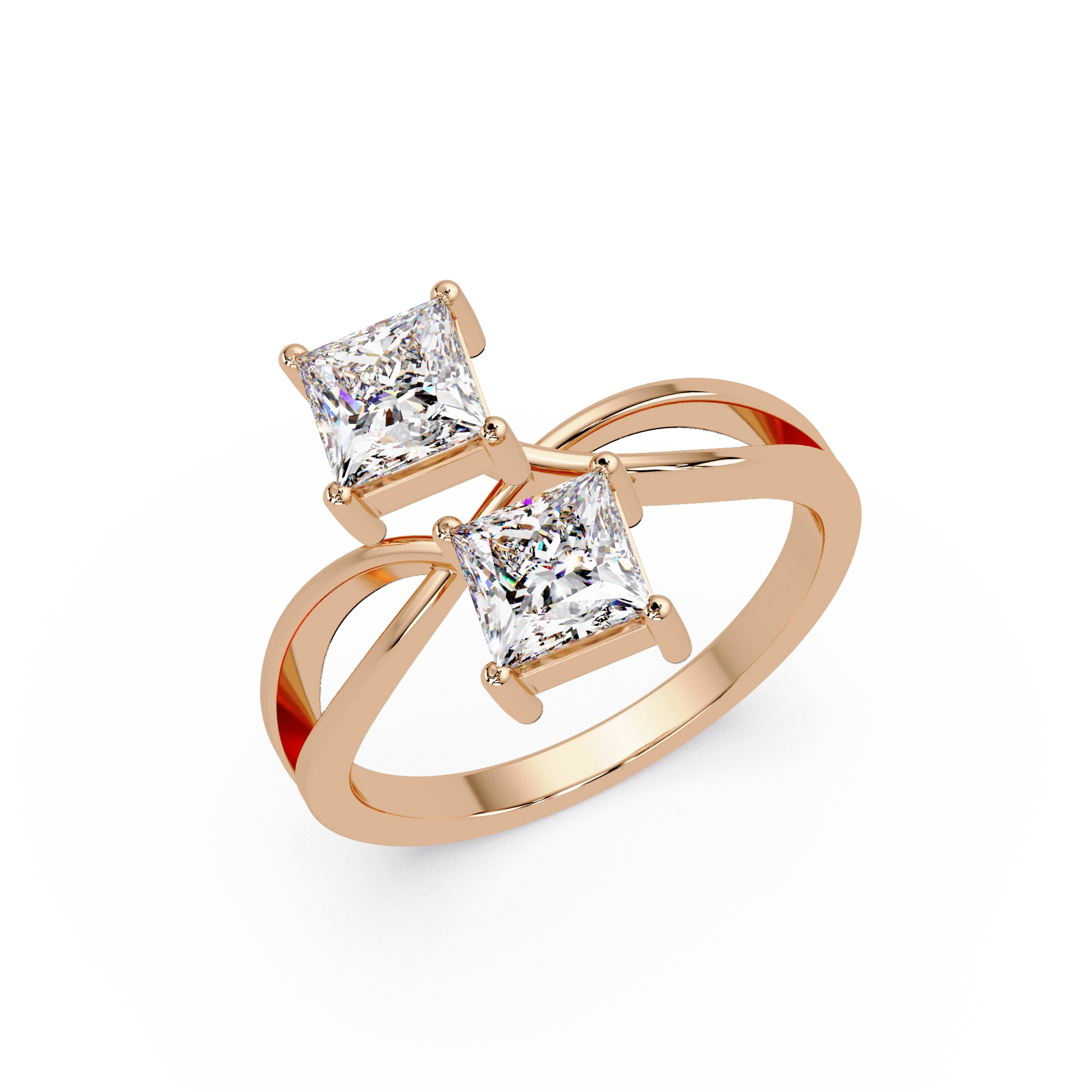 Princess Cut Lab Grown Diamond Ring Double Stone Infinity Bypass Engagement Ring in White Gold