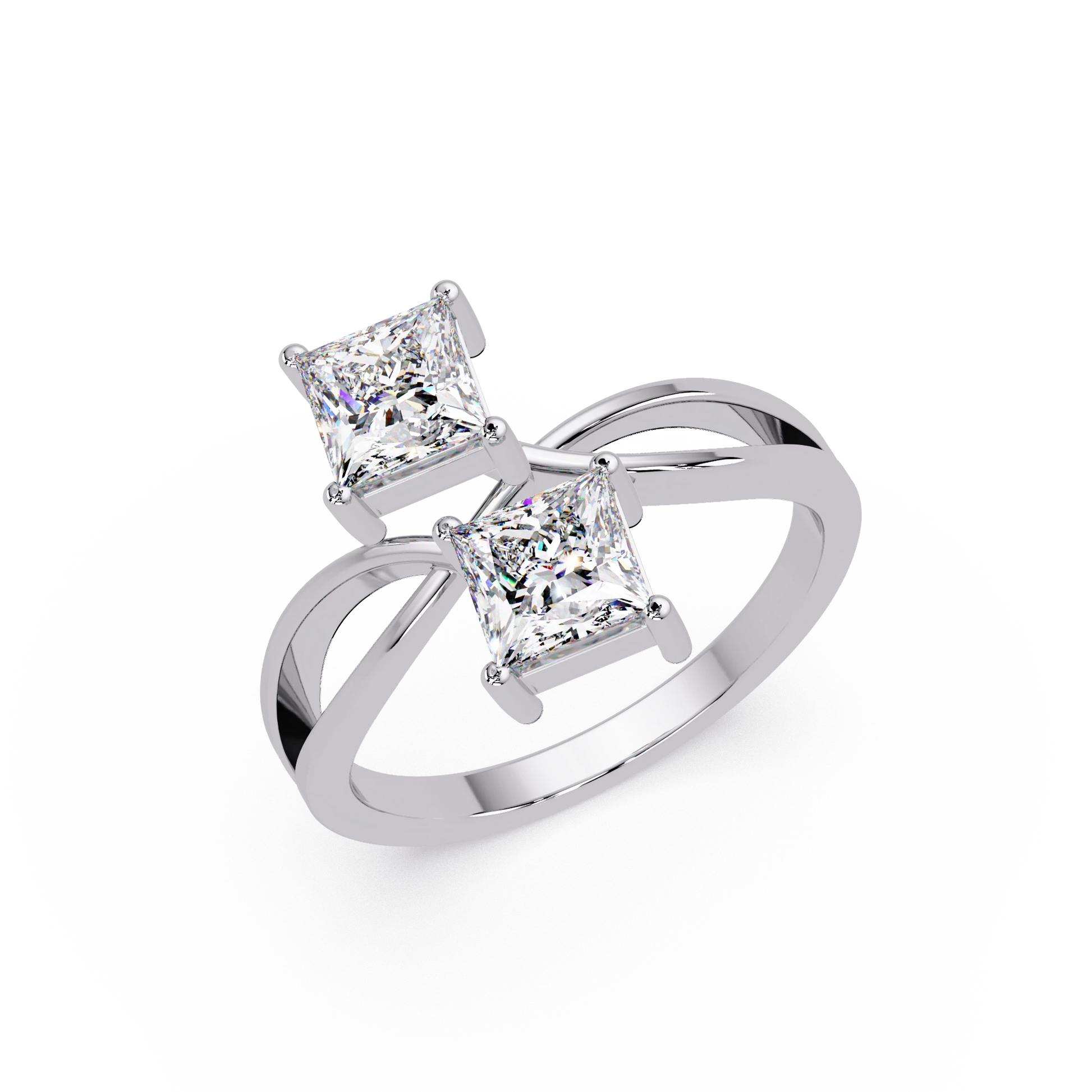 Princess Cut Lab Grown Diamond Ring Double Stone Infinity Bypass Engagement Ring in White Gold