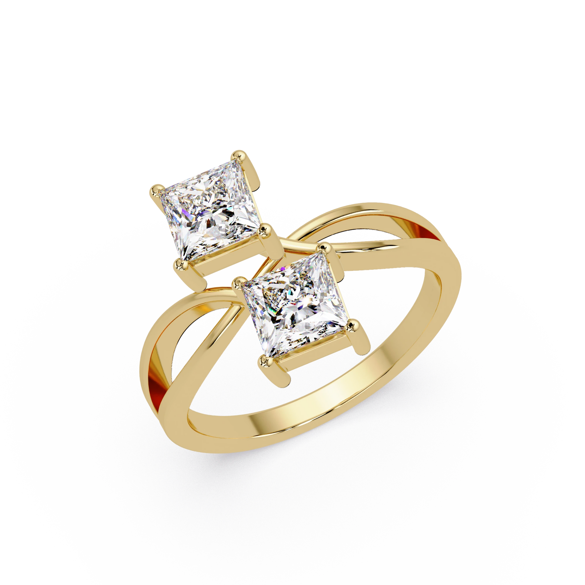 Princess Cut Lab Grown Diamond Ring Double Stone Infinity Bypass Engagement Ring in White Gold