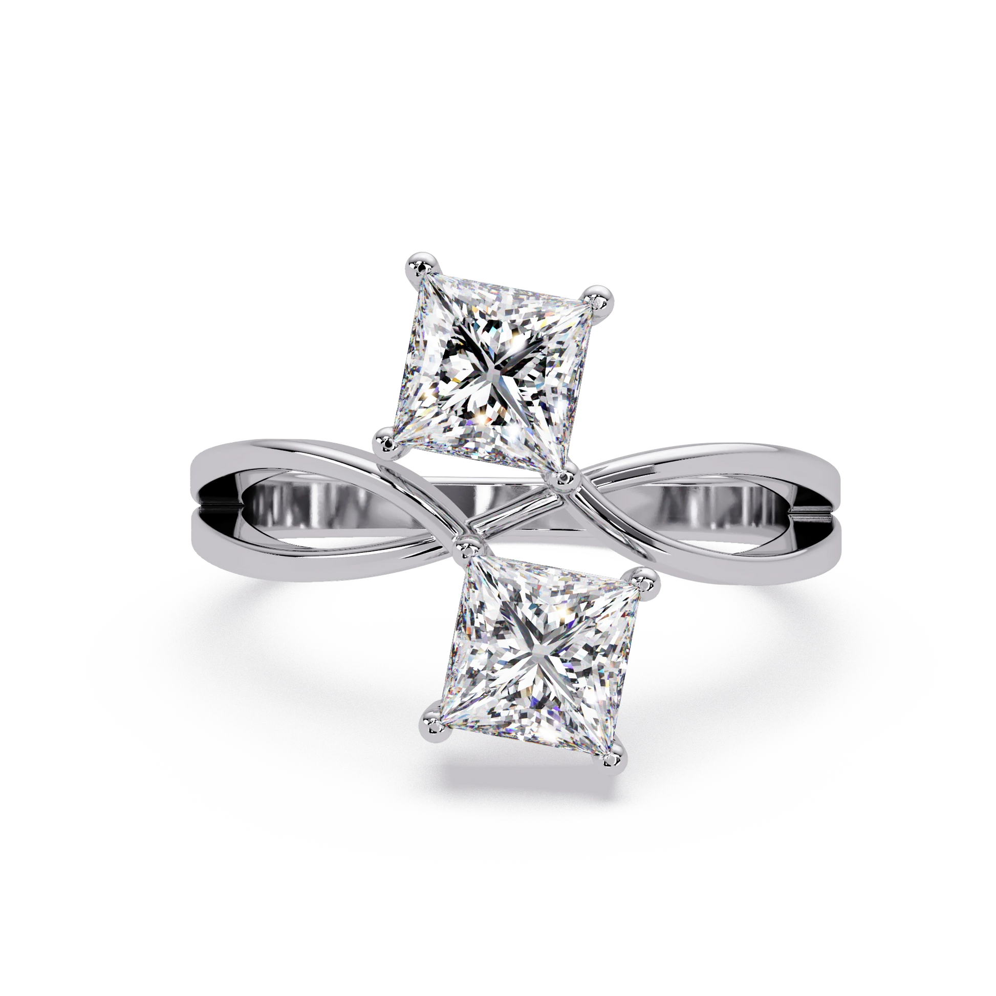 Princess Cut Lab Grown Diamond Ring Double Stone Infinity Bypass Engagement Ring in White Gold