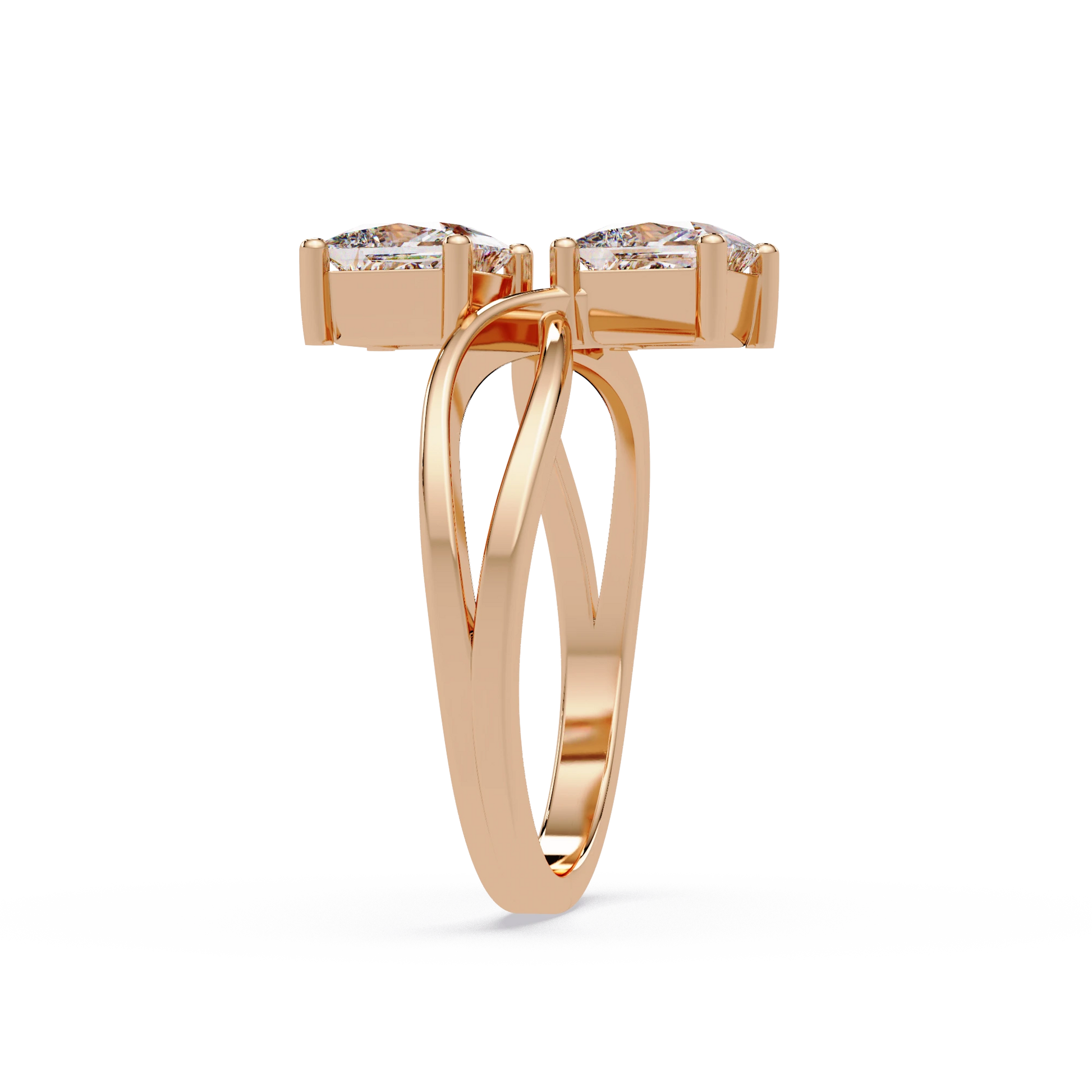 Princess Cut Lab Grown Diamond Ring Double Stone Infinity Bypass Engagement Ring in White Gold
