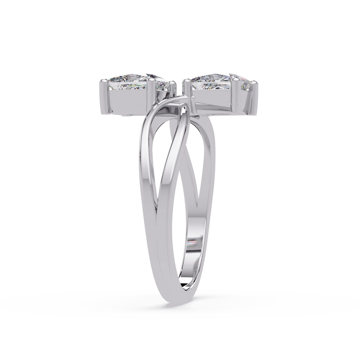 Princess Cut Lab Grown Diamond Ring Double Stone Infinity Bypass Engagement Ring in White Gold