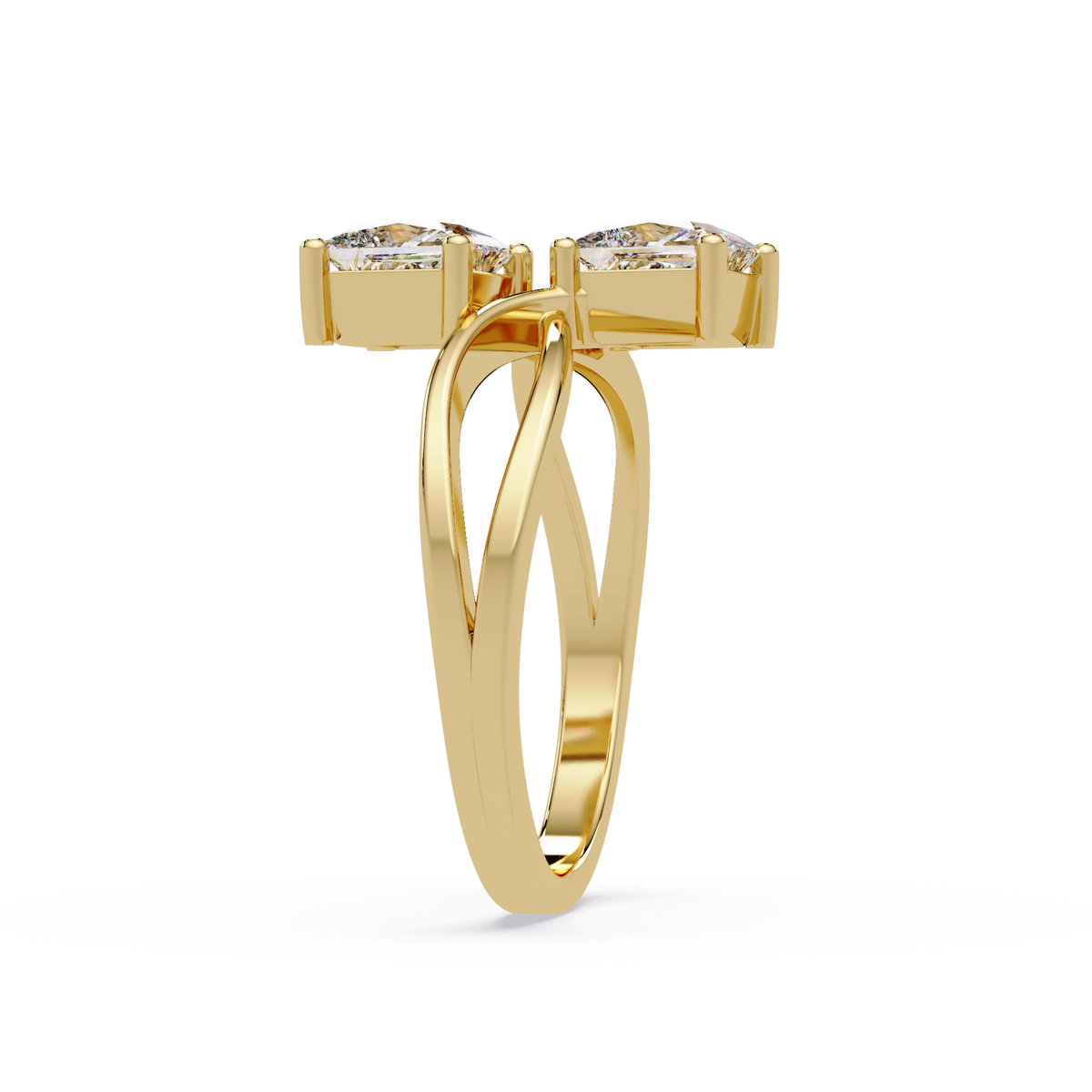 Princess Cut Lab Grown Diamond Ring Double Stone Infinity Bypass Engagement Ring in White Gold
