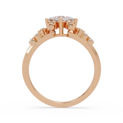Princess Cut Lab Grown Diamond Engagement Ring Floral Cluster Gold Ring