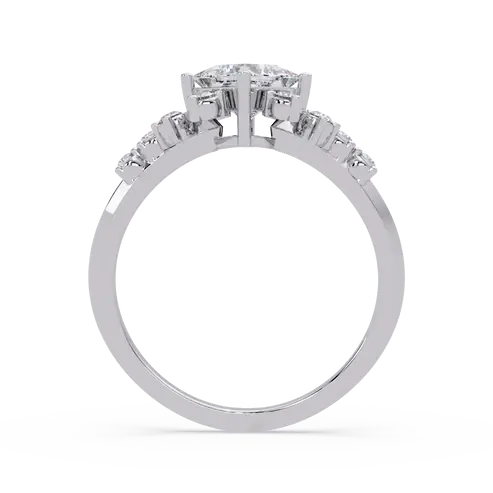 Princess Cut Lab Grown Diamond Engagement Ring Floral Cluster Gold Ring