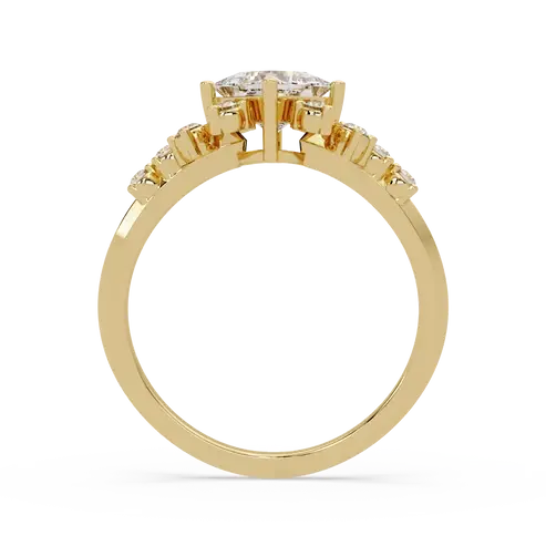 Princess Cut Lab Grown Diamond Engagement Ring Floral Cluster Gold Ring