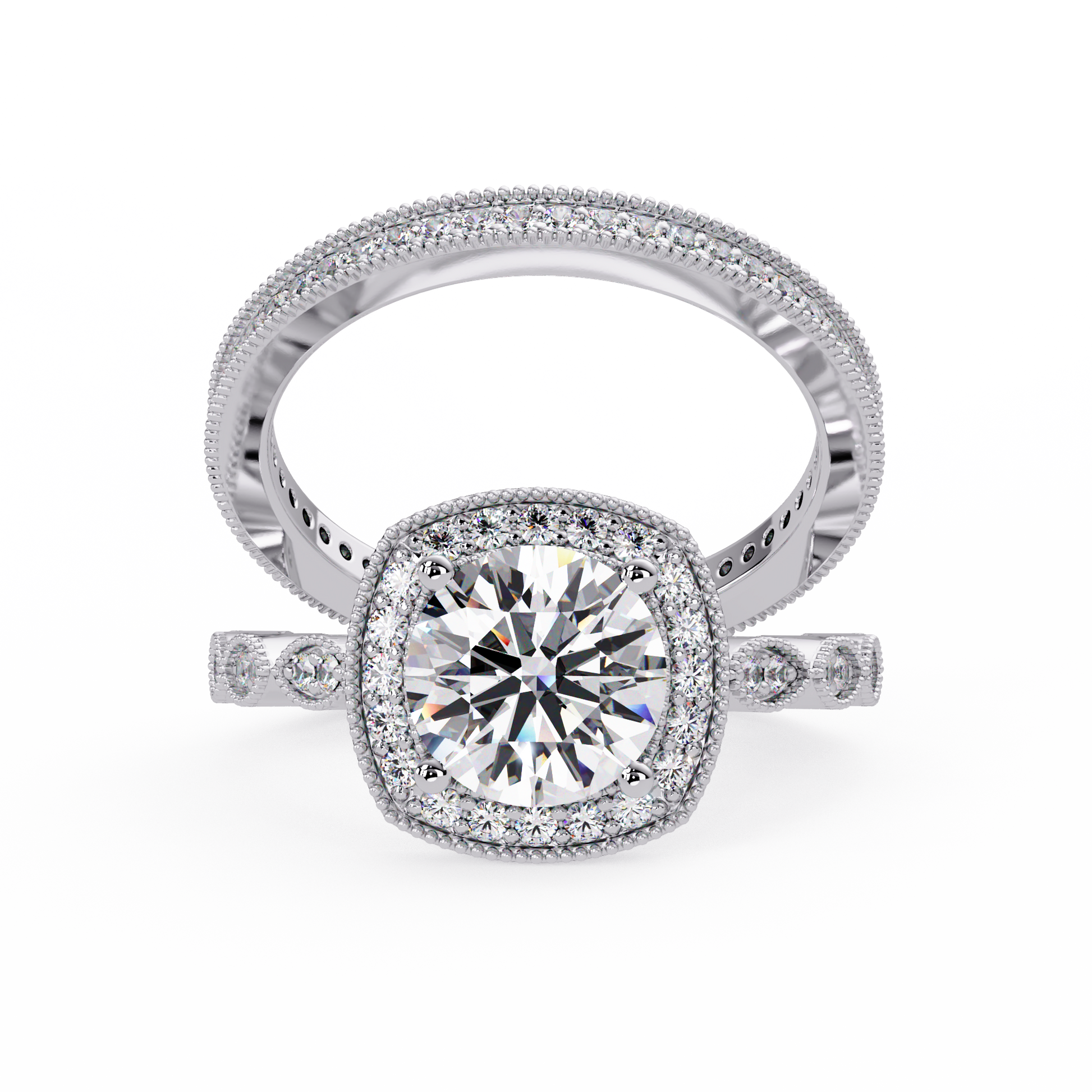 Round Cut Lab grown Diamond Ring With Halo Setting