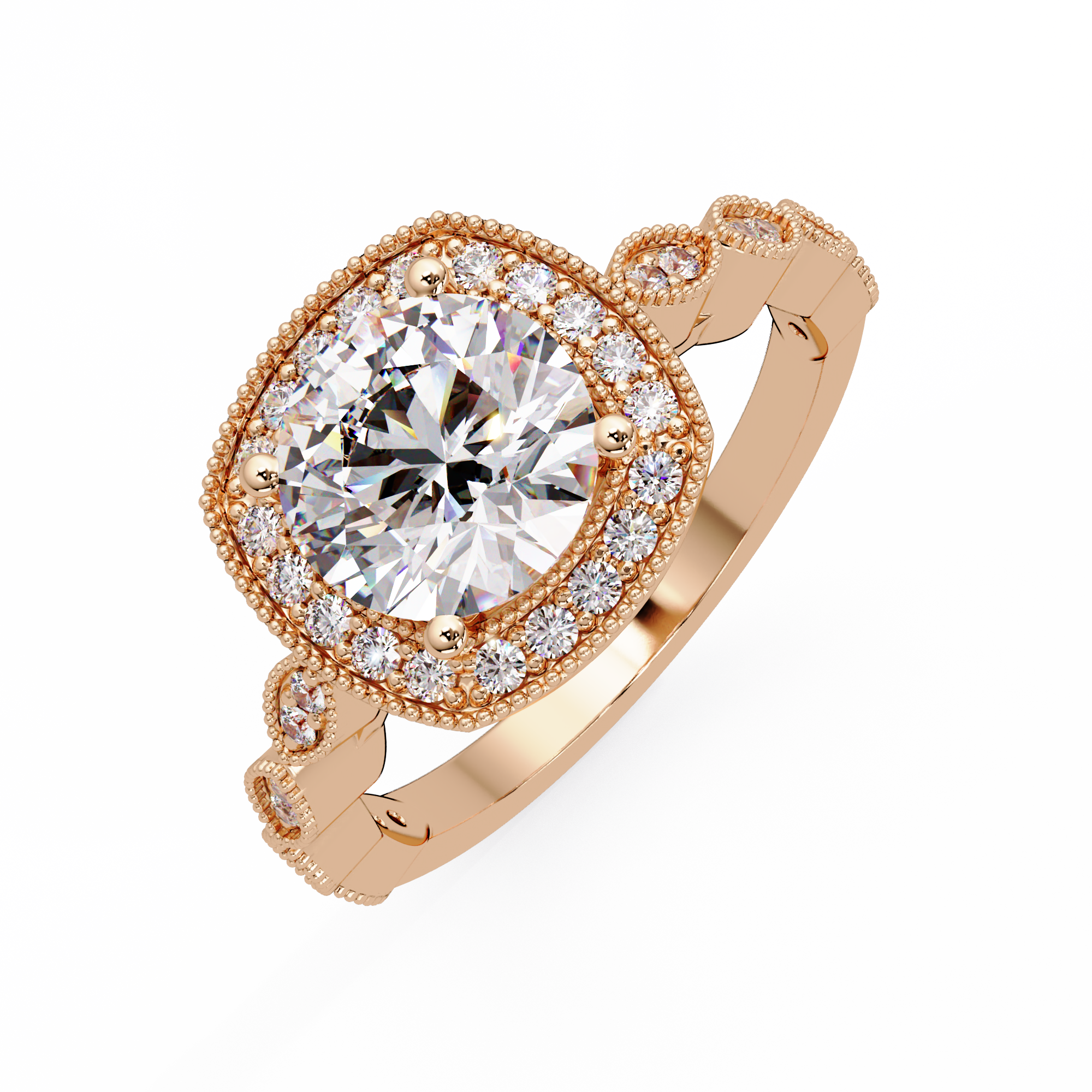 Round Cut Lab grown Diamond Ring With Halo Setting