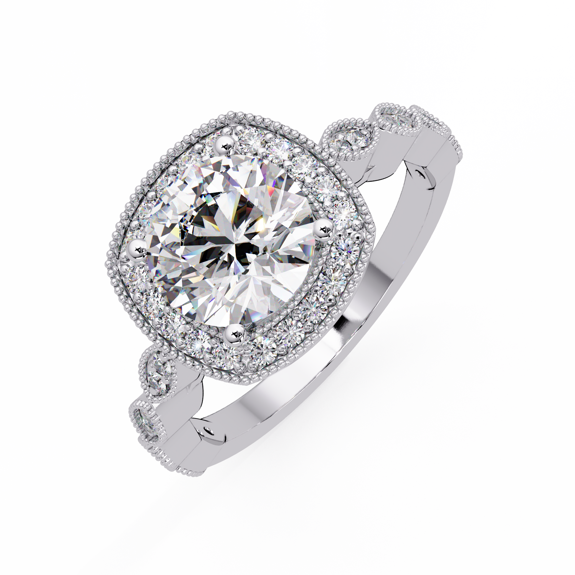 Round Cut Lab grown Diamond Ring With Halo Setting