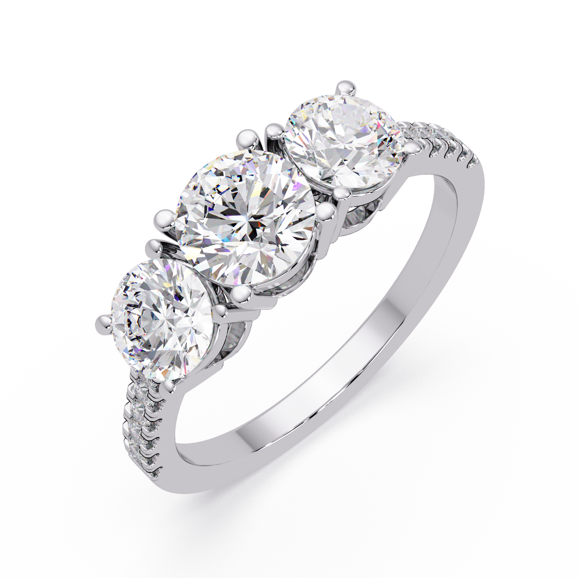 Round Cut Lab Grown Dimond Thee Stone Ring