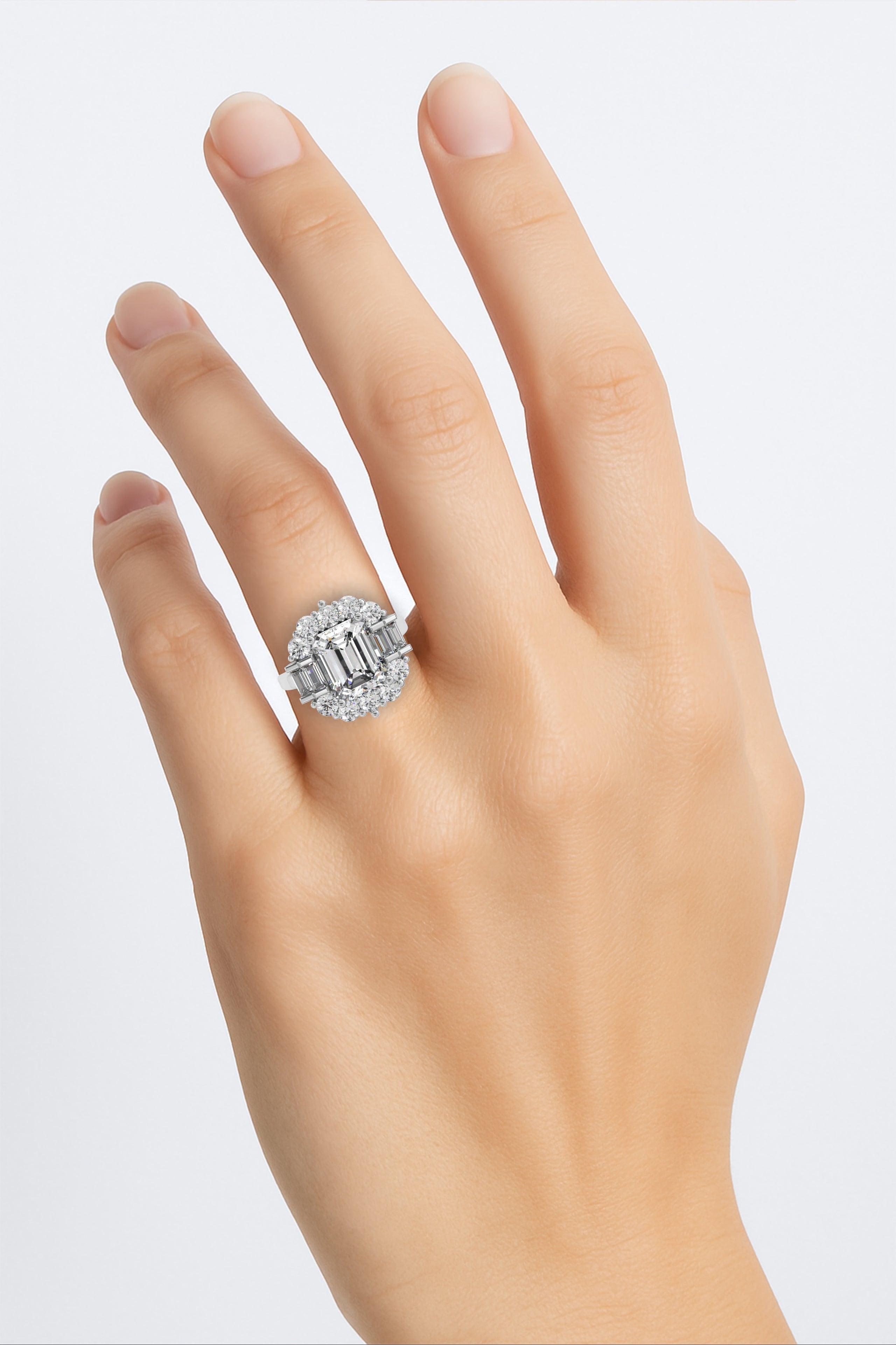 Emerald Cut Lab Grown Diamond Engagement Ring Illusion Setting