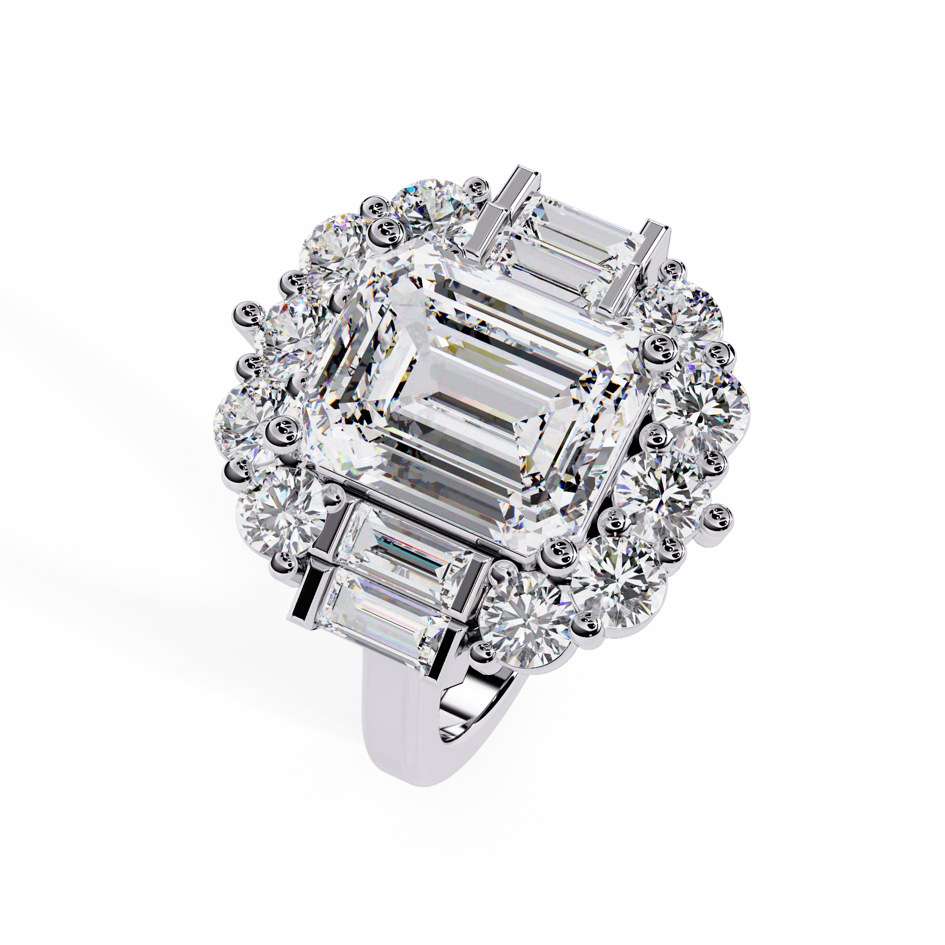 Emerald Cut Lab Grown Diamond Engagement Ring Illusion Setting