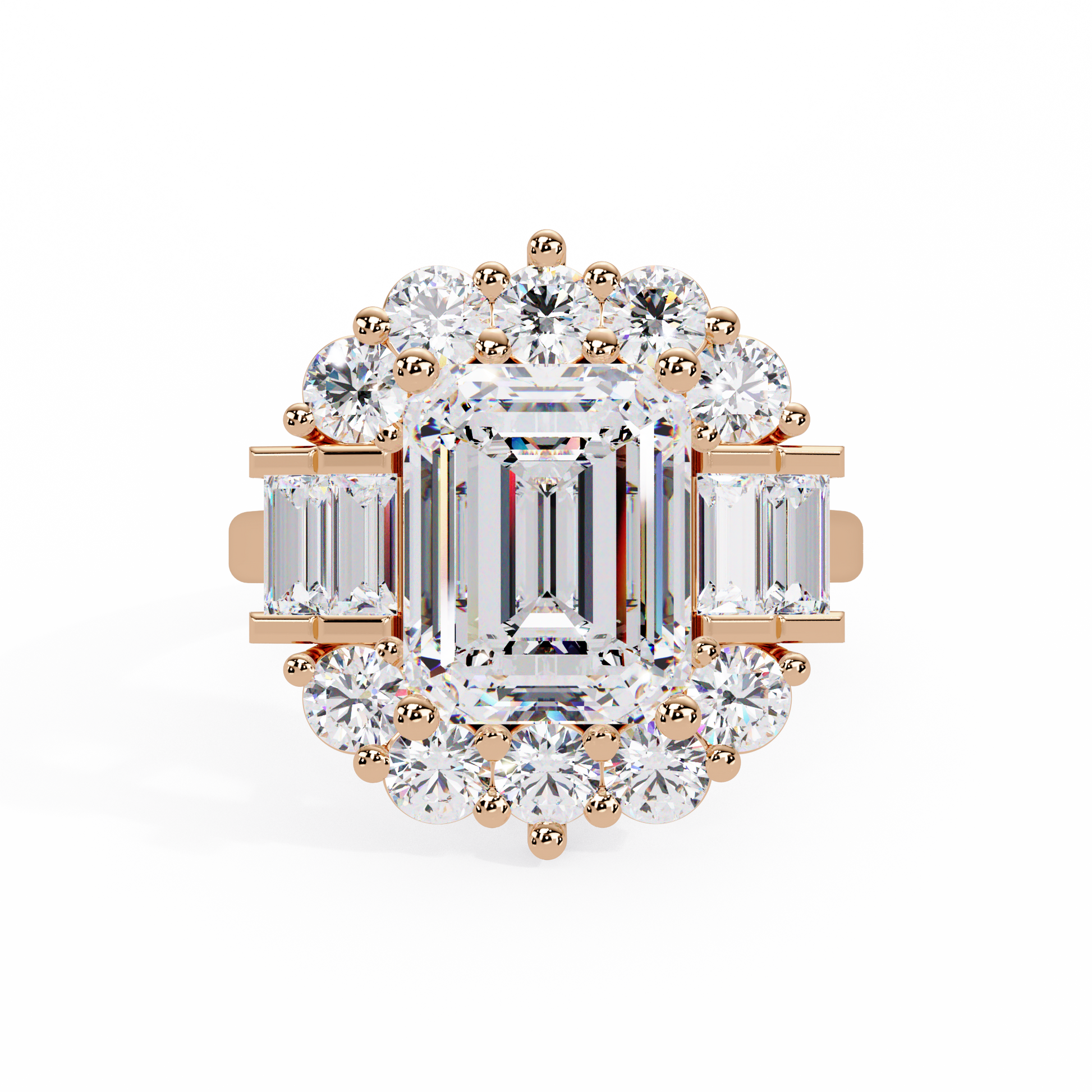 Emerald Cut Lab Grown Diamond Engagement Ring Illusion Setting