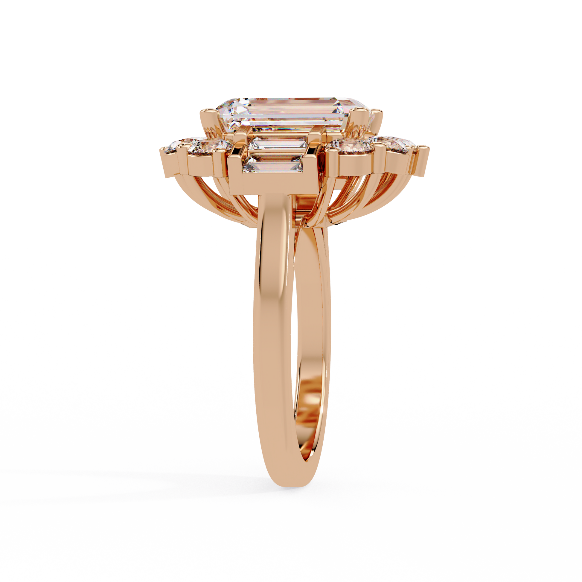 Emerald Cut Lab Grown Diamond Engagement Ring Illusion Setting