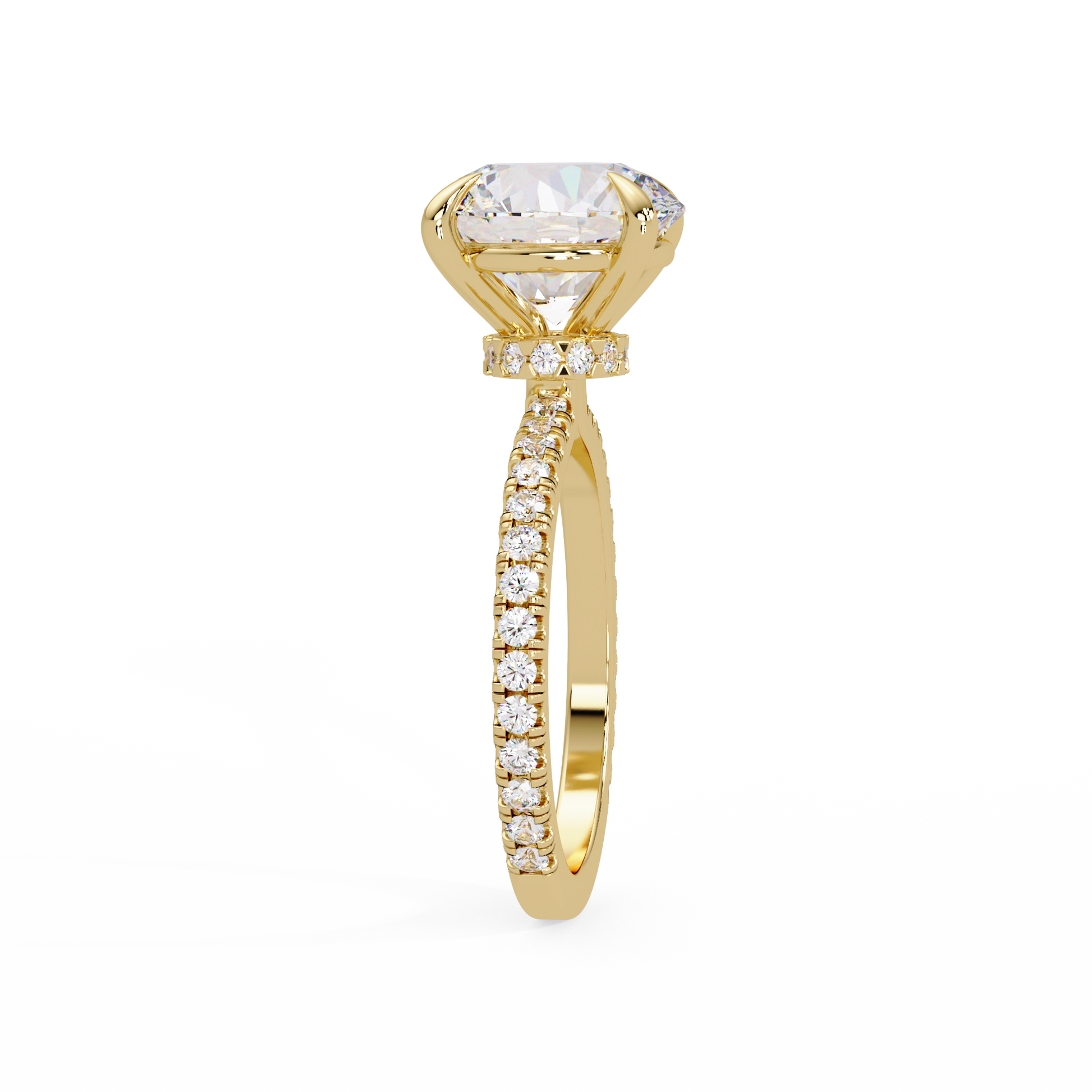 Round Cut Lab grown Diamond Accented Ring in Hidden Halo