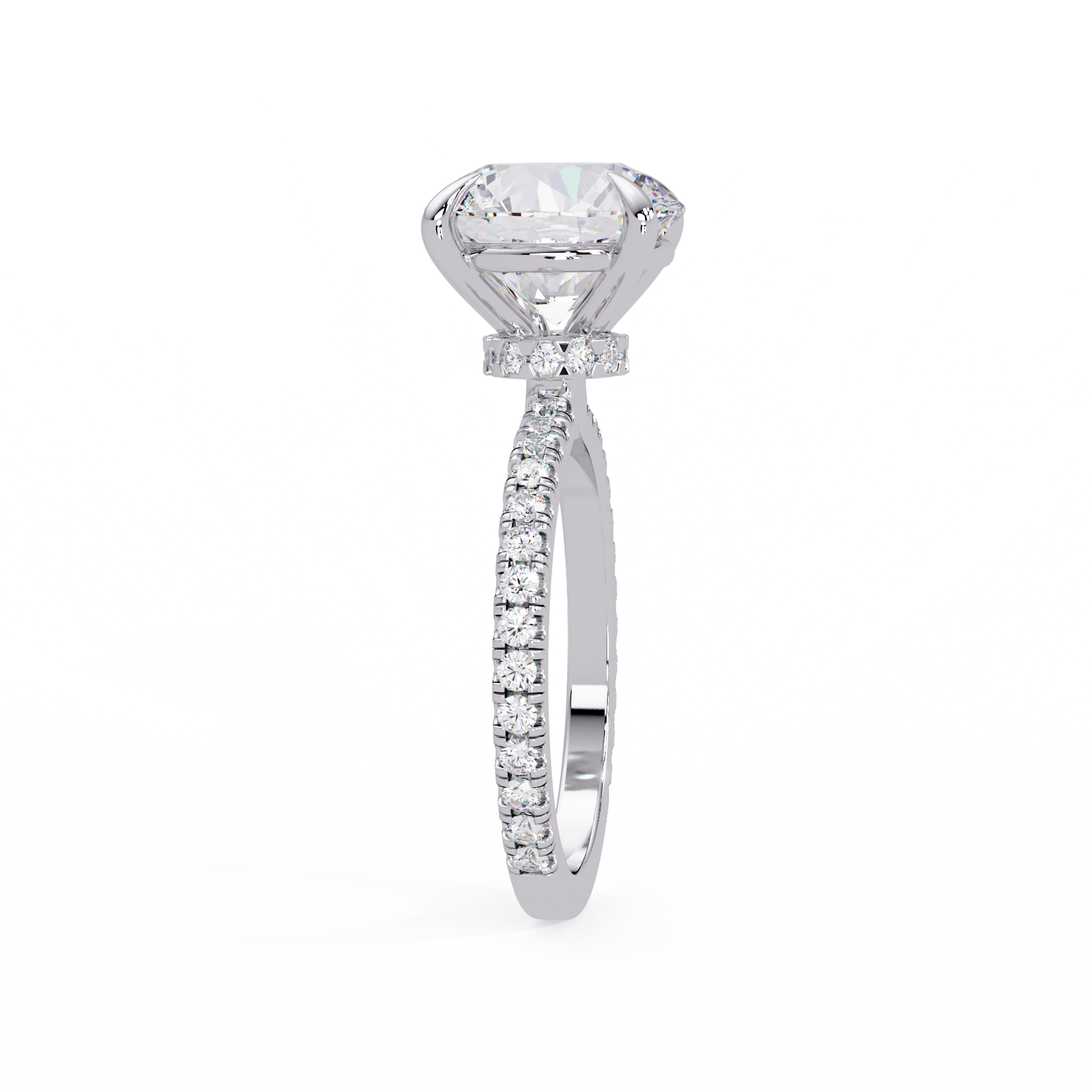 Round Cut Lab grown Diamond Accented Ring in Hidden Halo