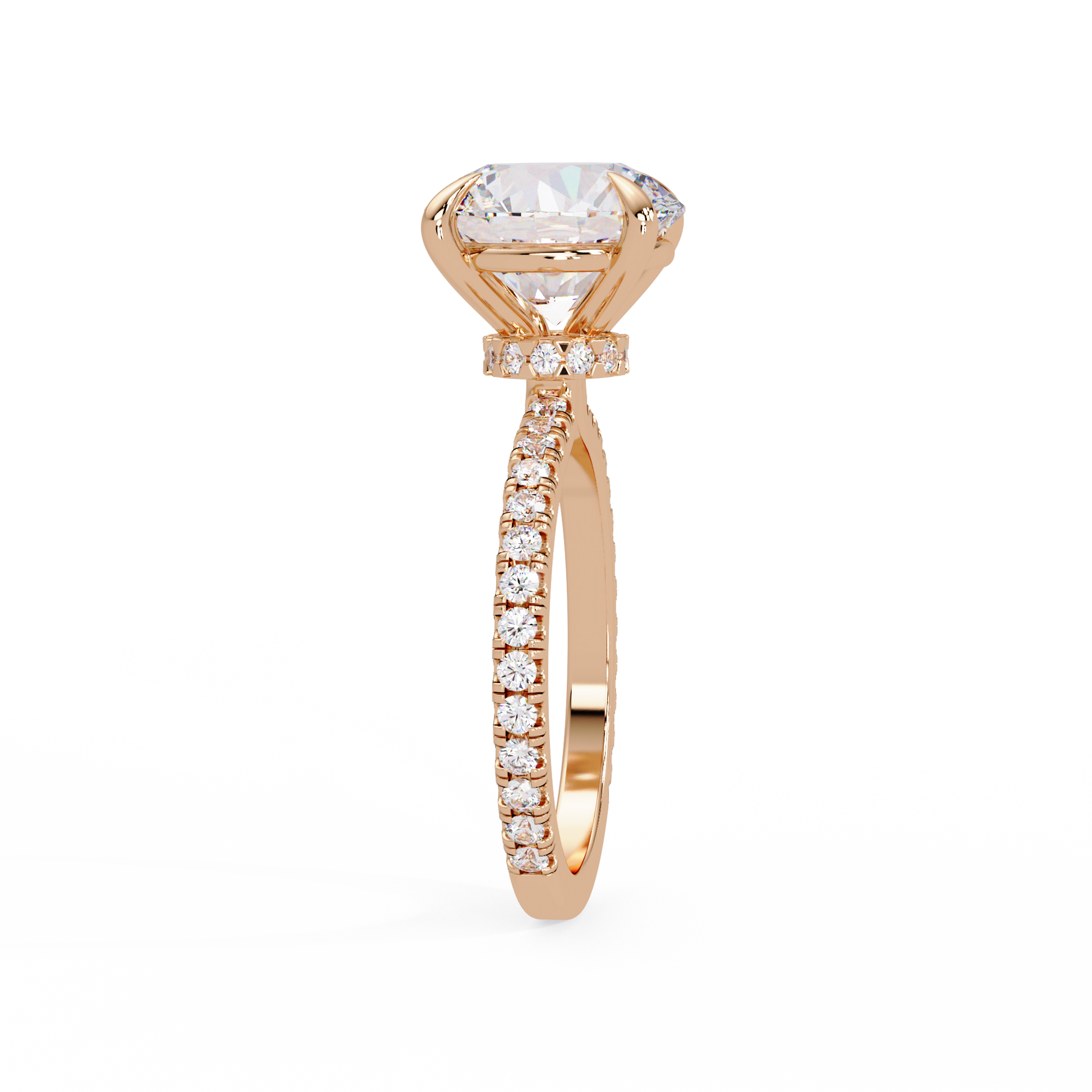 Round Cut Lab grown Diamond Accented Ring in Hidden Halo