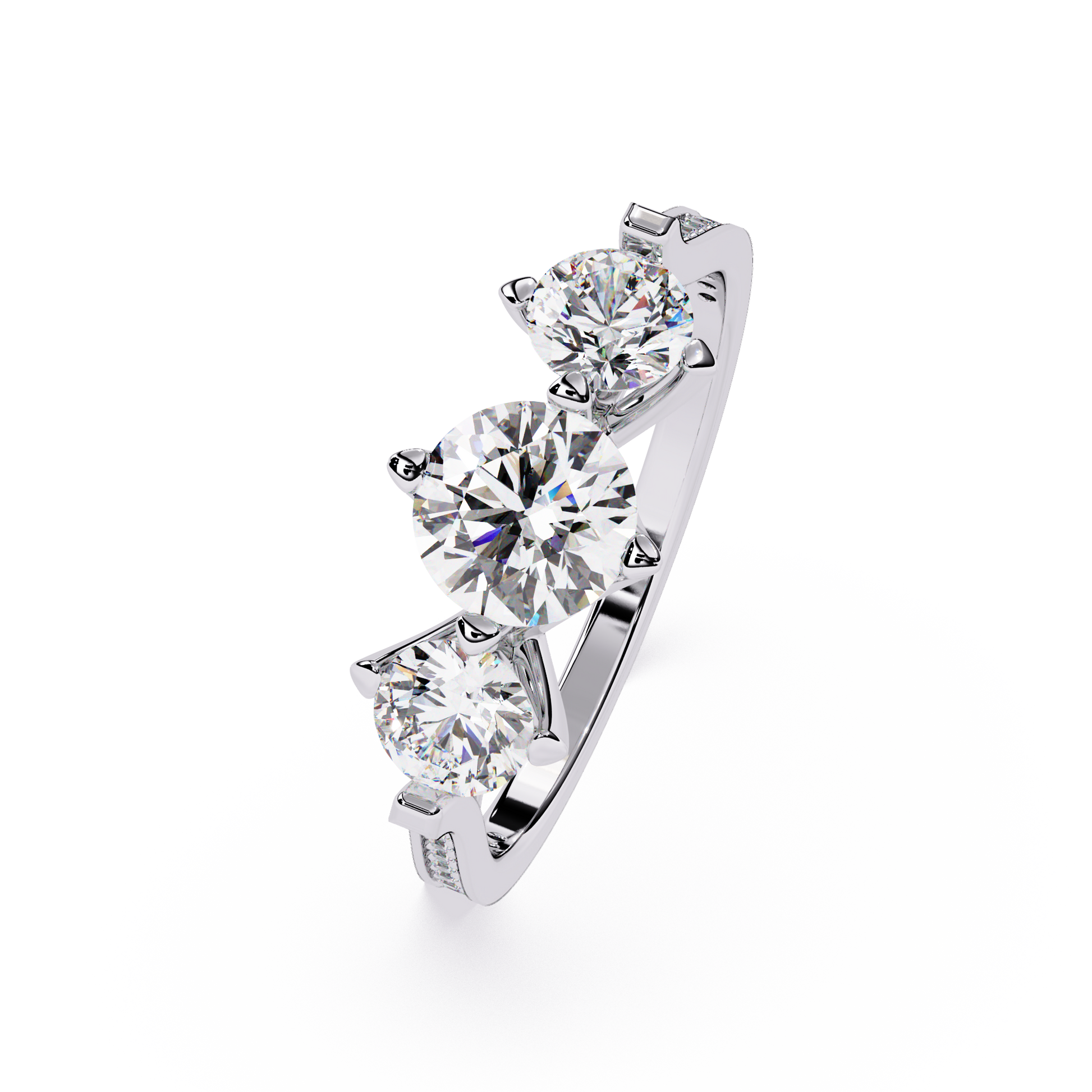 Three Stone Round Cut Lab Grown Diamond Ring