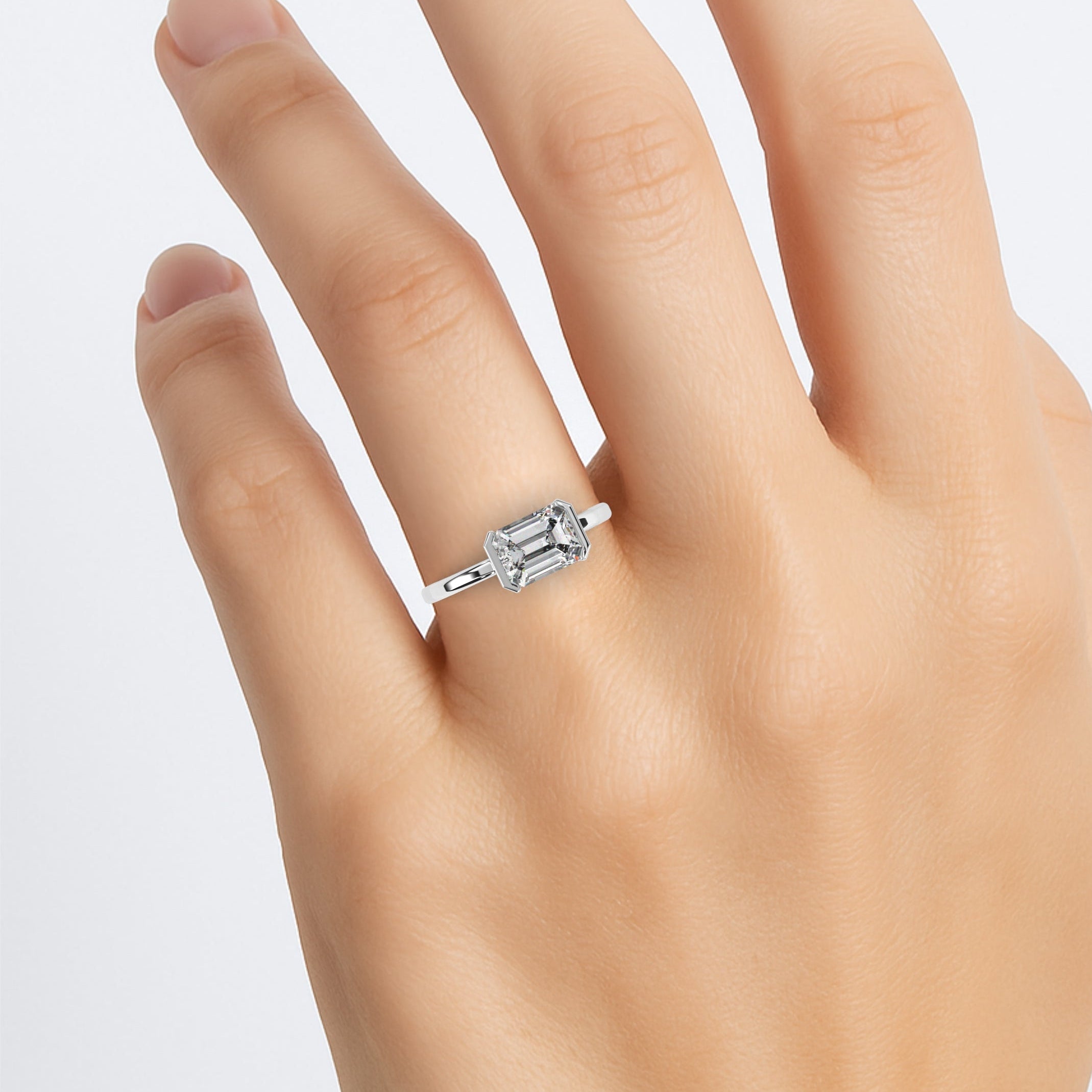 Emerald Cut Lab Grown Diamond Solitaire Ring Modern Octagonal Bezel Engagement Ring