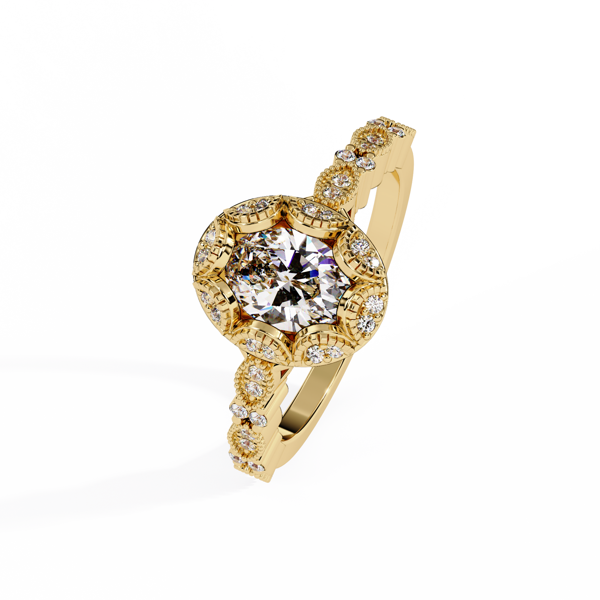 Oval Cut Lab Grown Diamond Mil Grain Shank Ring