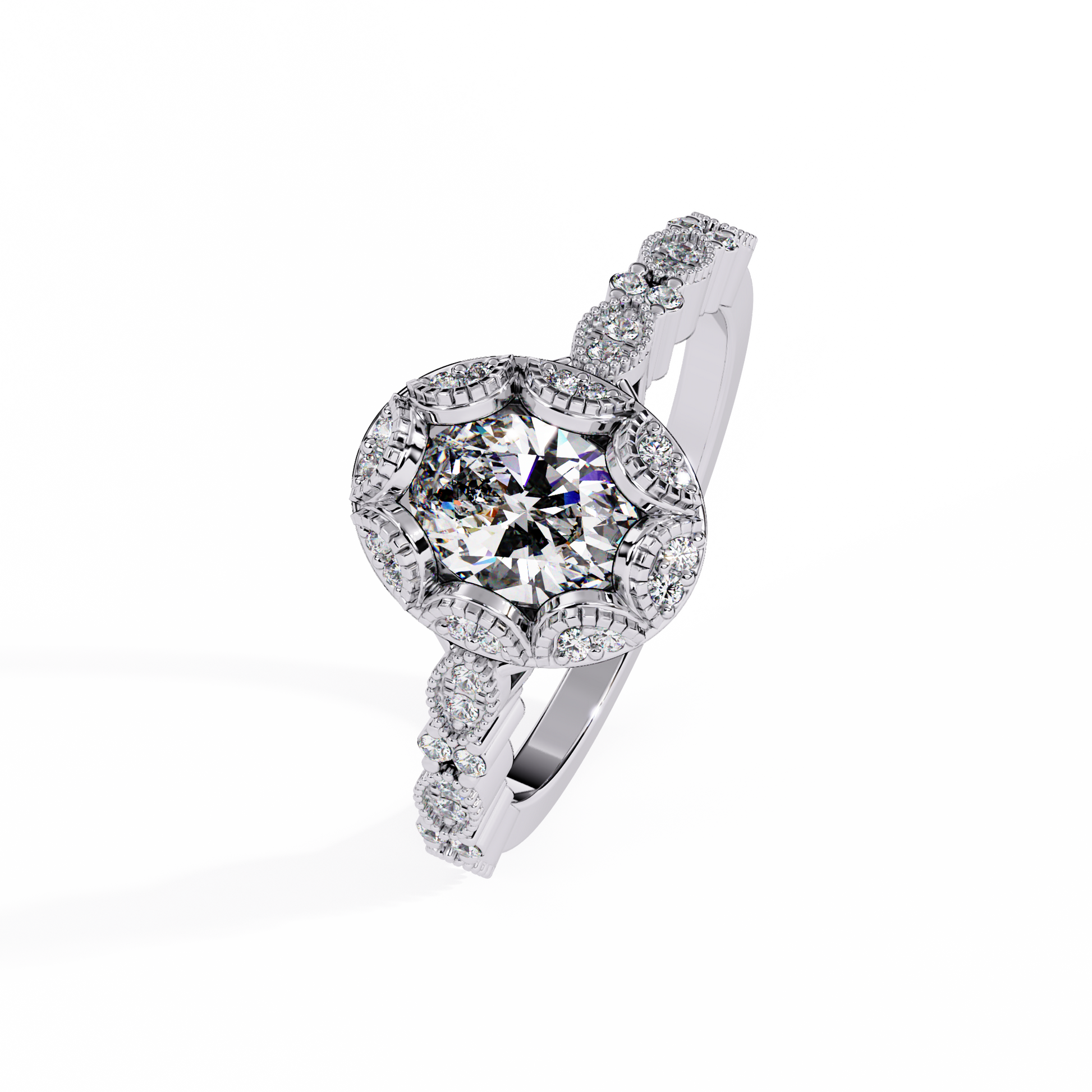 Oval Cut Lab Grown Diamond Mil Grain Shank Ring