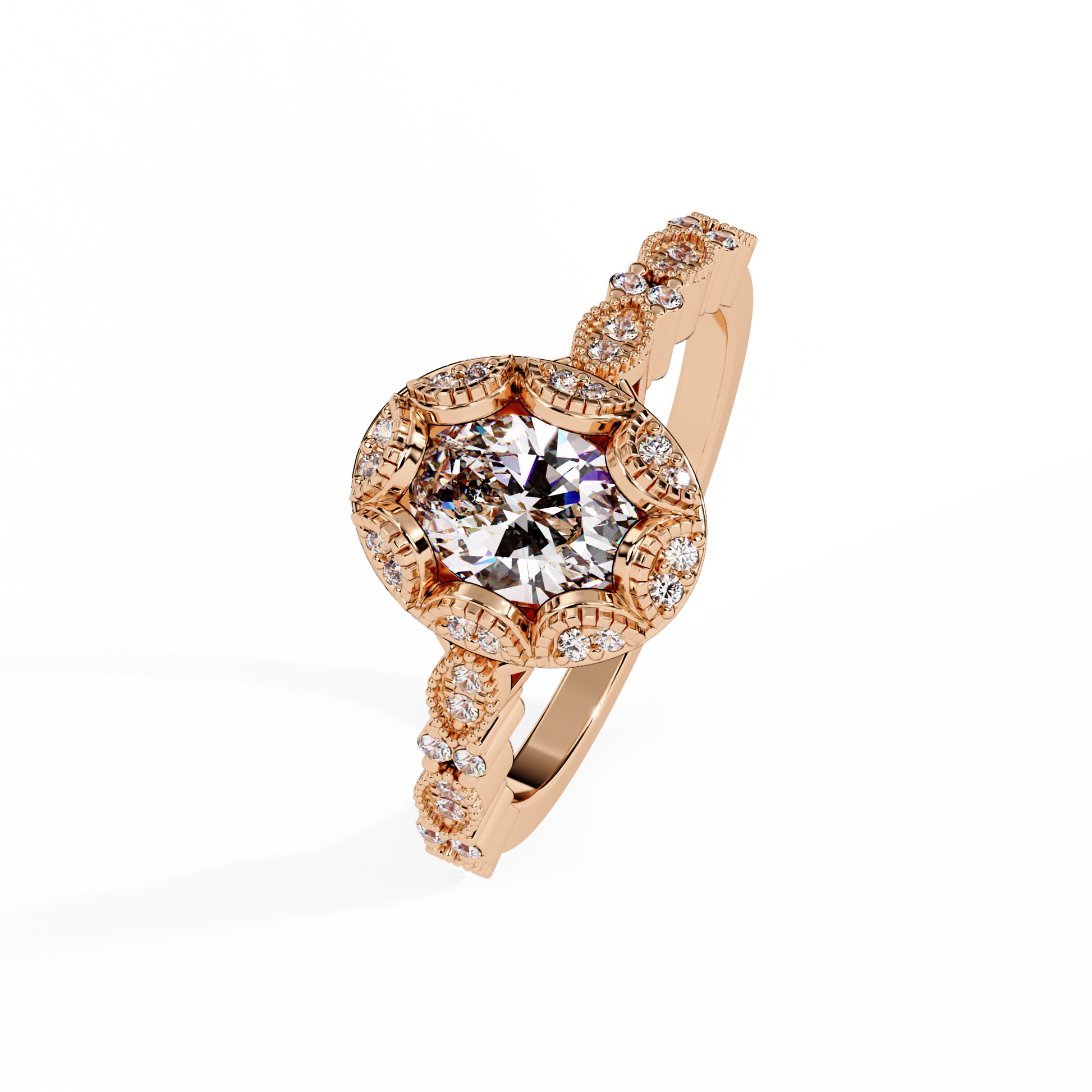 Oval Cut Lab Grown Diamond Mil Grain Shank Ring