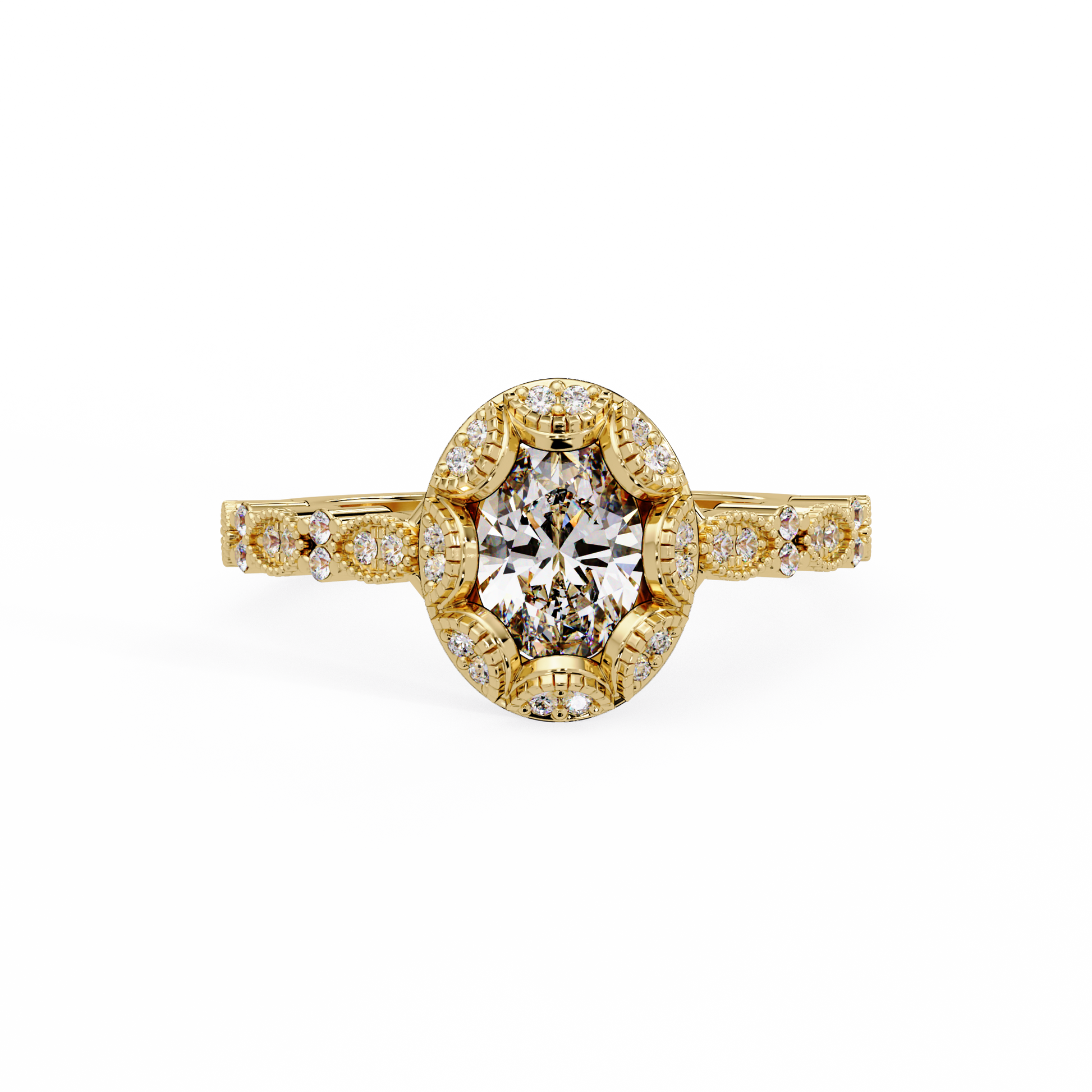 Oval Cut Lab Grown Diamond Mil Grain Shank Ring