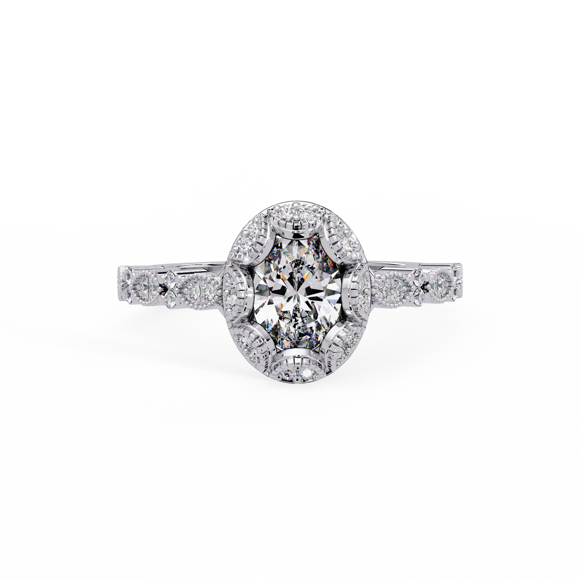 Oval Cut Lab Grown Diamond Mil Grain Shank Ring