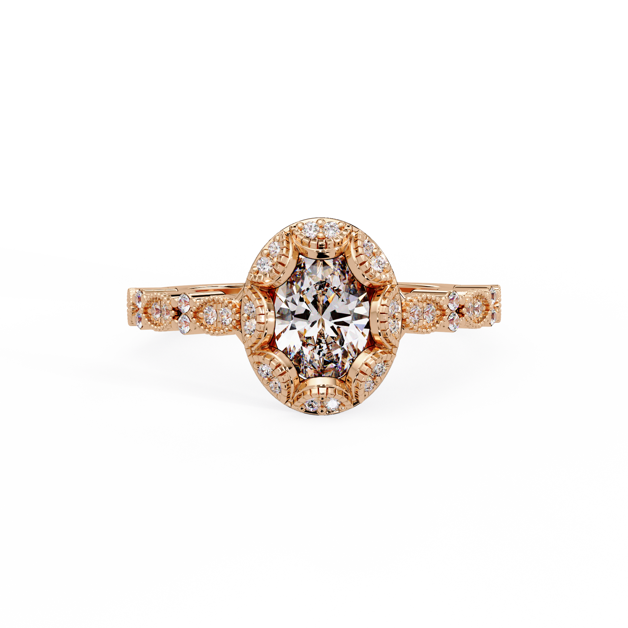 Oval Cut Lab Grown Diamond Mil Grain Shank Ring