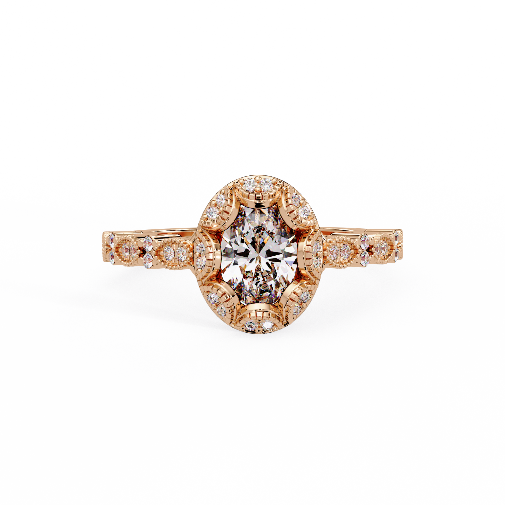 Oval Cut Lab Grown Diamond Mil Grain Shank Ring