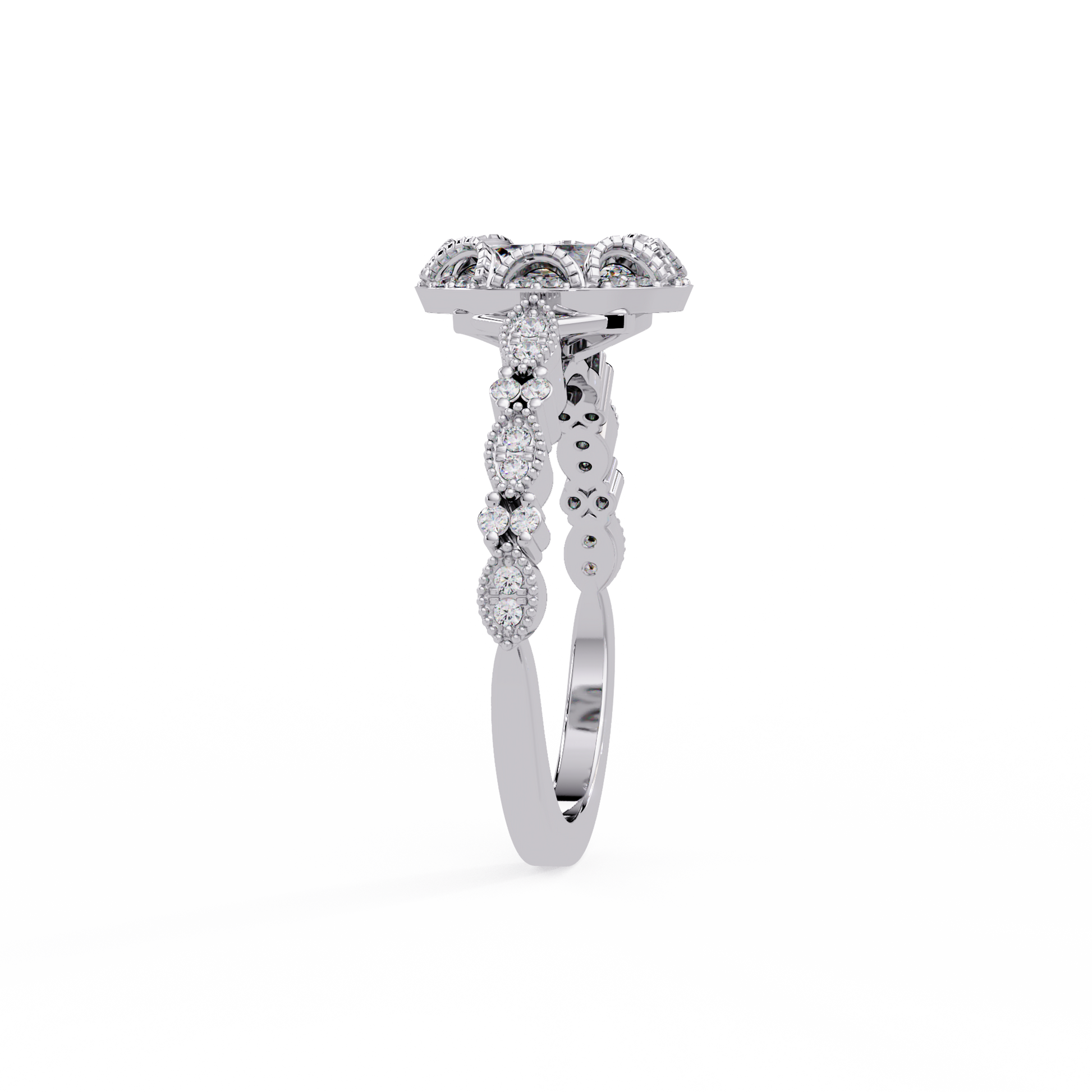 Oval Cut Lab Grown Diamond Mil Grain Shank Ring