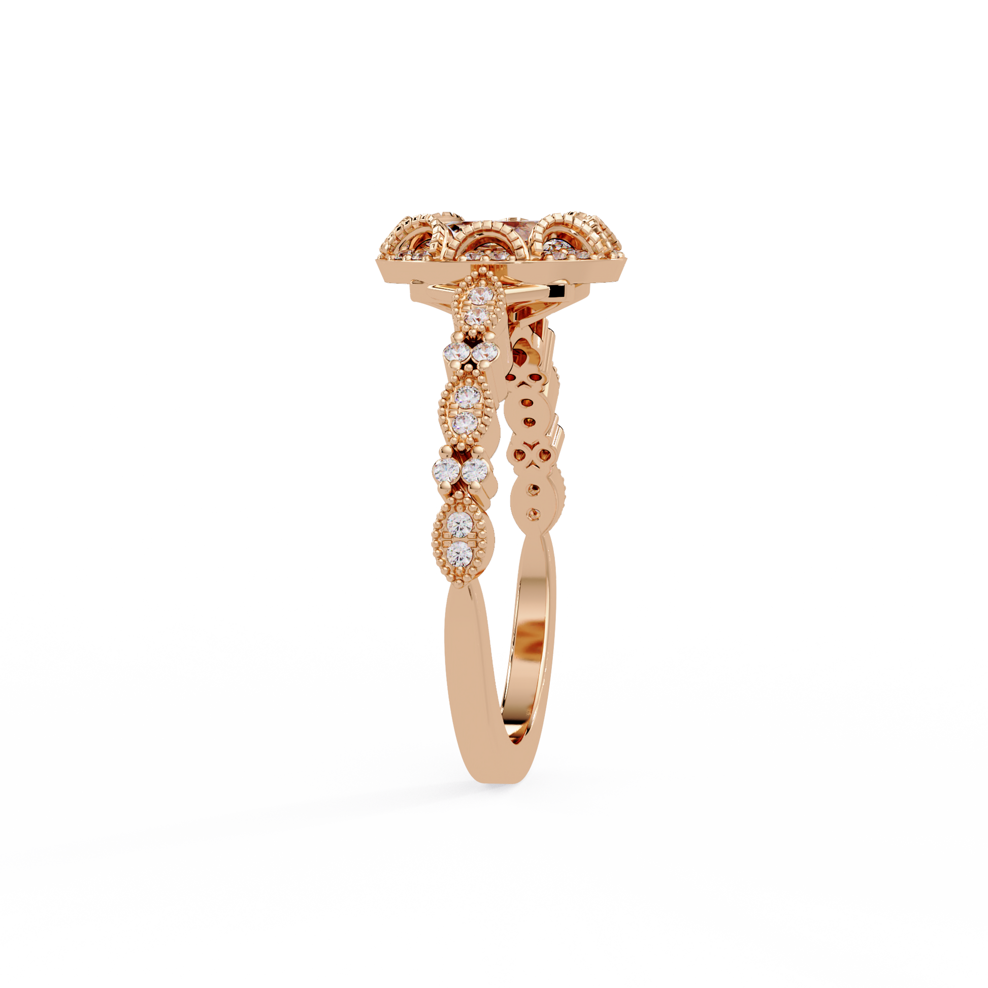 Oval Cut Lab Grown Diamond Mil Grain Shank Ring