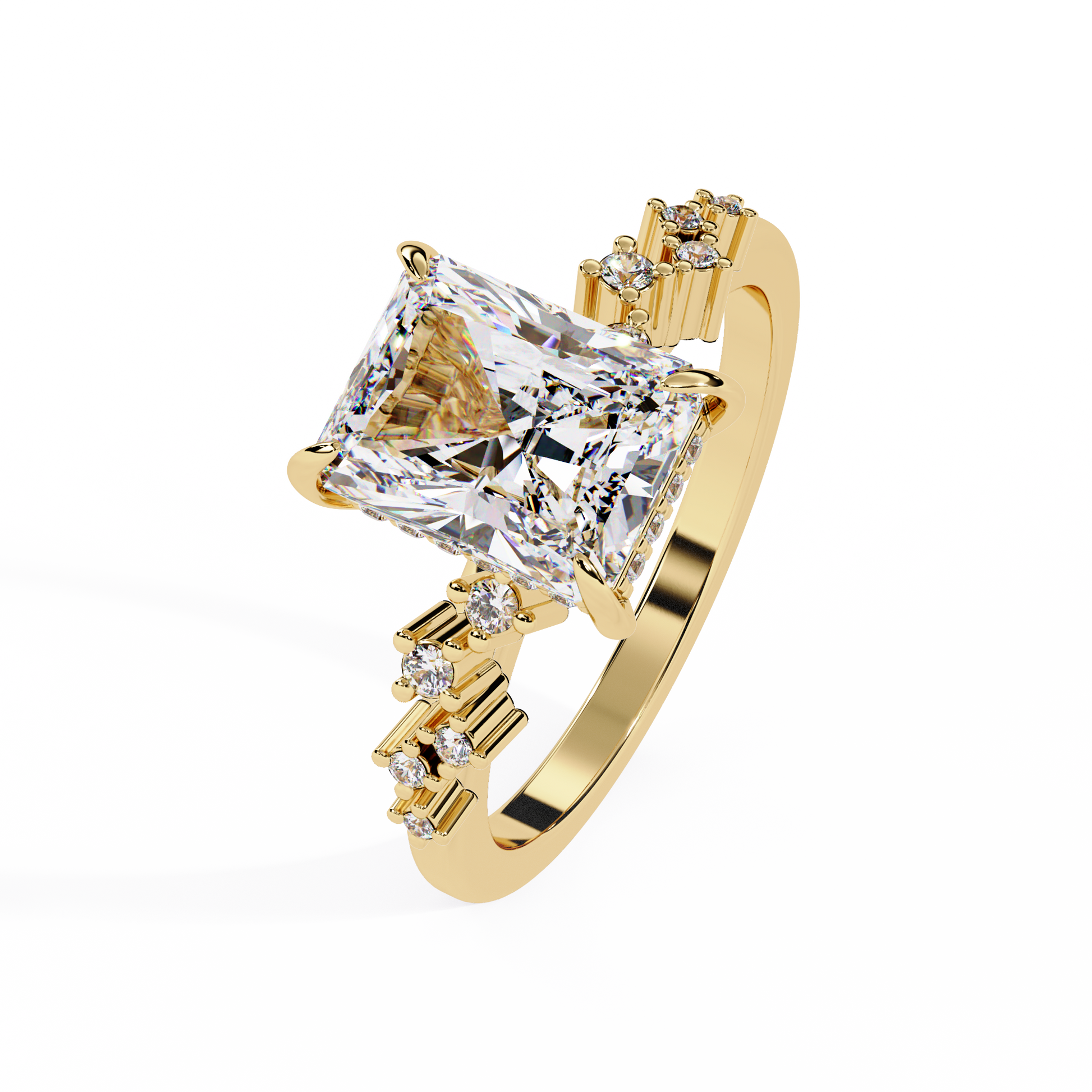 Radiant Cut Lab Gown Diamond Accented Ring