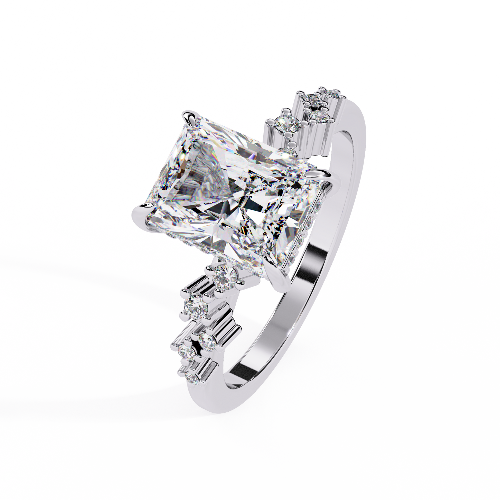 Radiant Cut Lab Gown Diamond Accented Ring