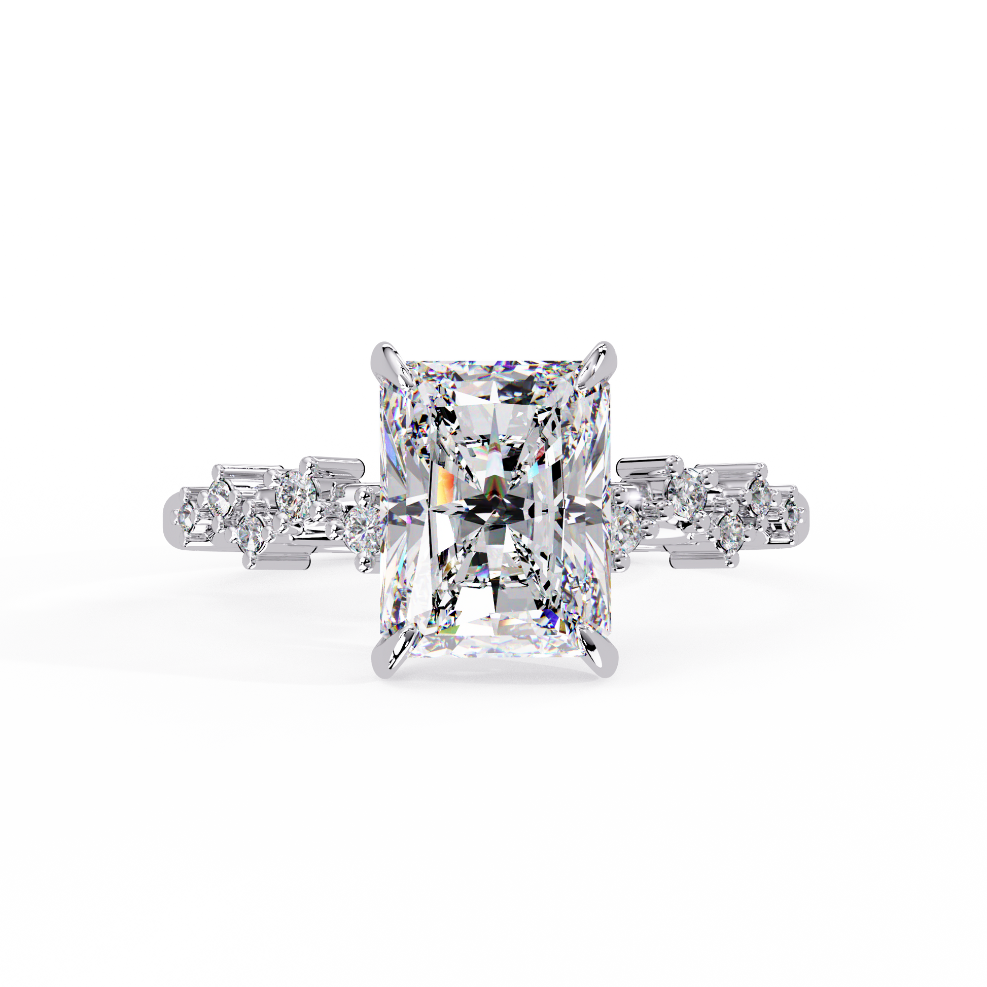 Radiant Cut Lab Gown Diamond Accented Ring