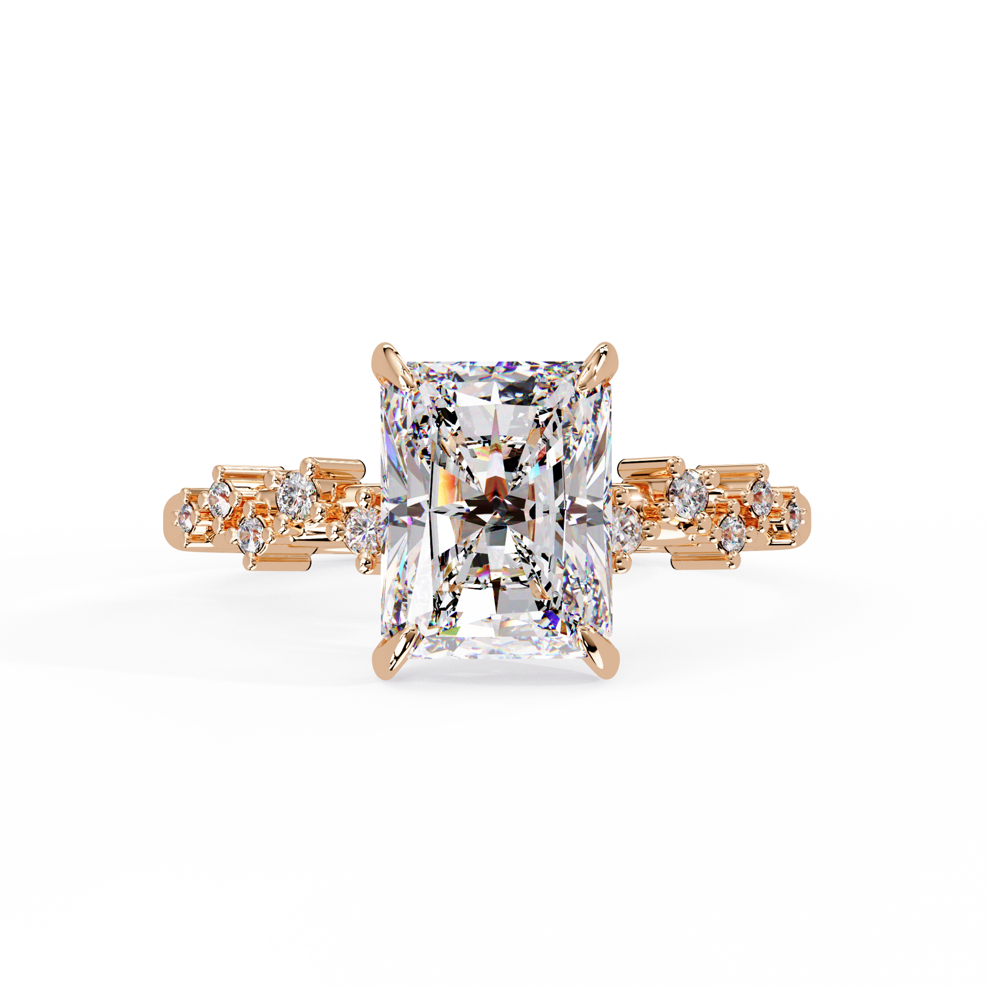 Radiant Cut Lab Gown Diamond Accented Ring