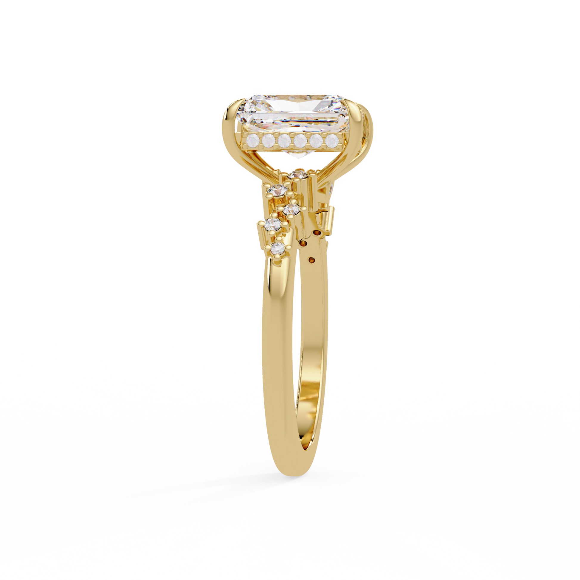 Radiant Cut Lab Gown Diamond Accented Ring
