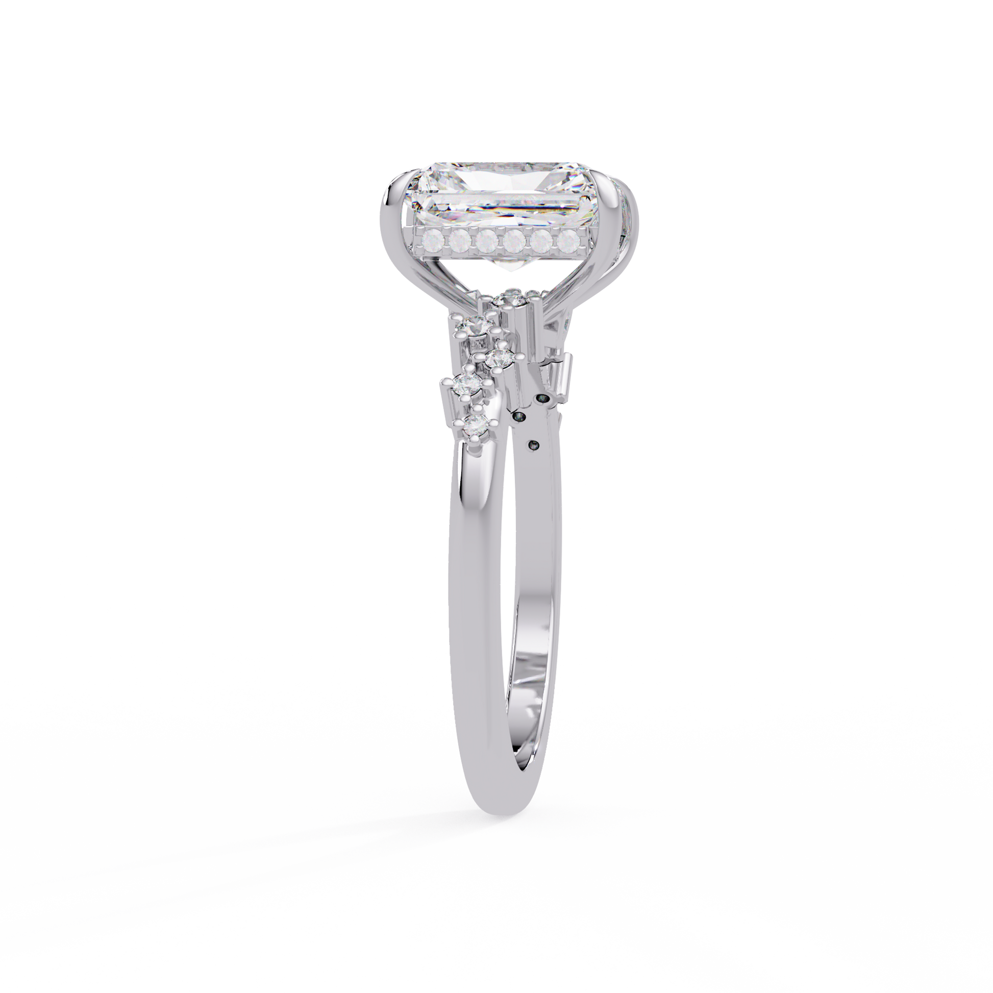 Radiant Cut Lab Gown Diamond Accented Ring