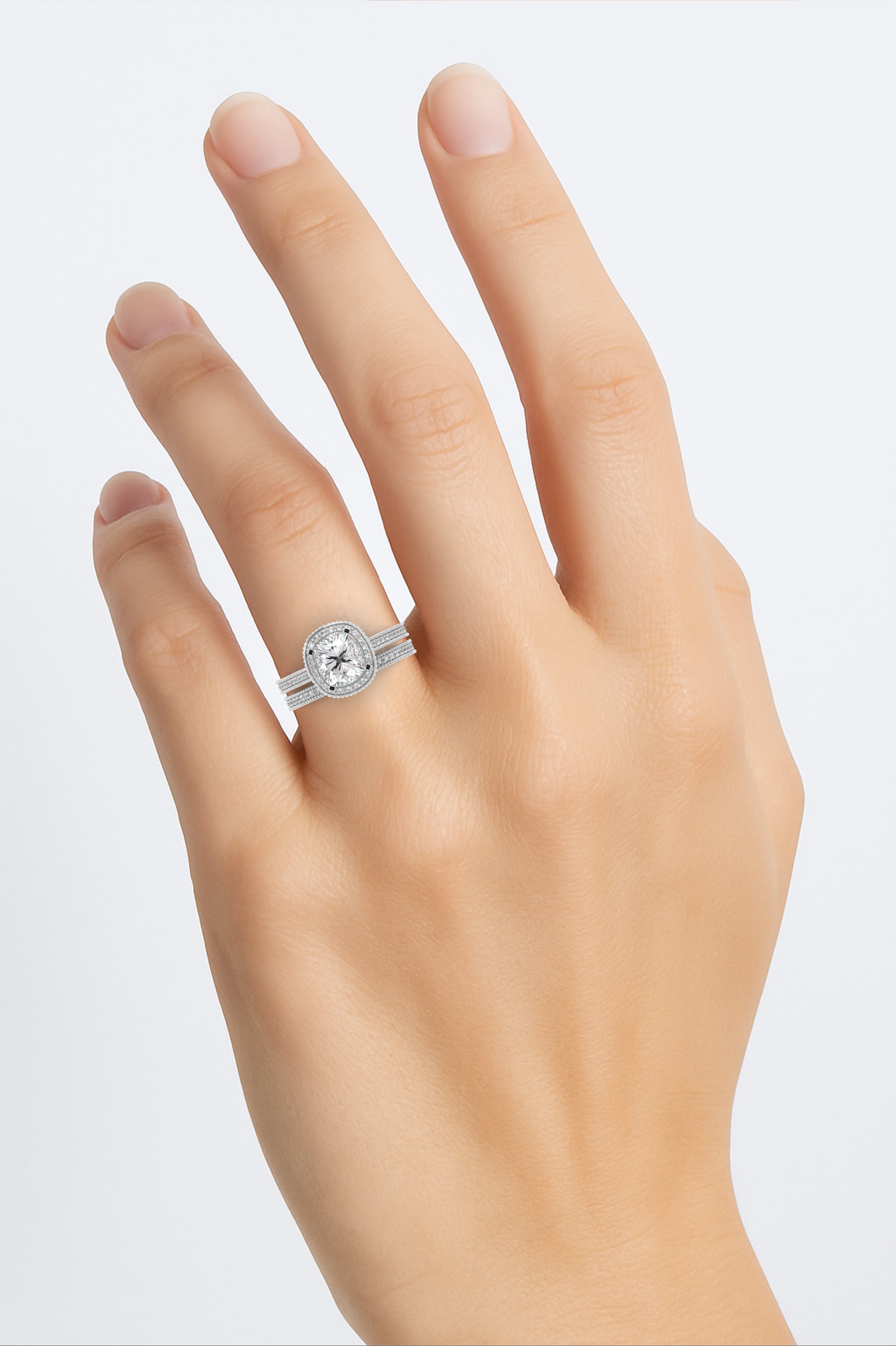 Cushion Cut Lab Grown Diamond Halo Accented Ring